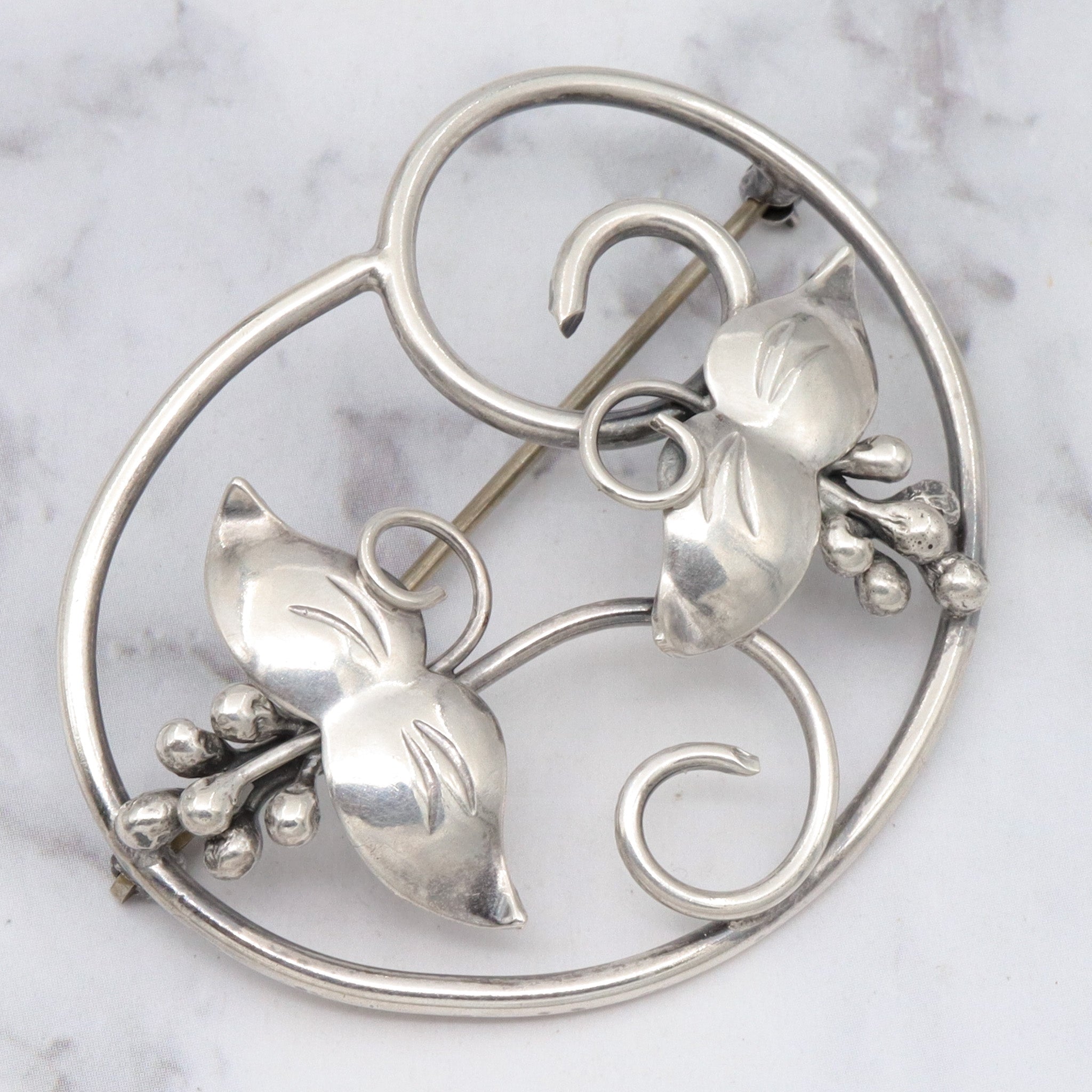 Vintage Mid-Century Charles H. Cole handmade sterling floral brooch