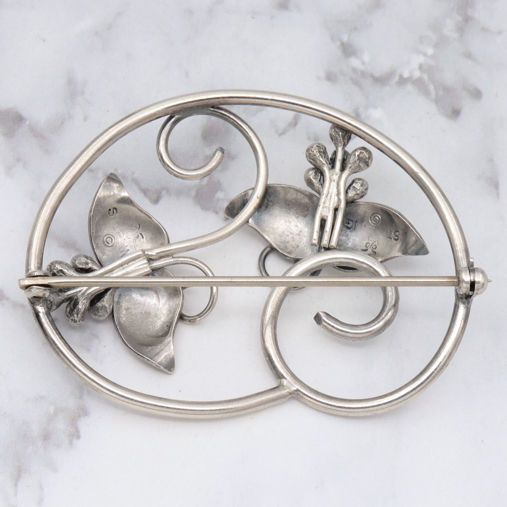 Vintage Mid-Century Charles H. Cole handmade sterling floral brooch