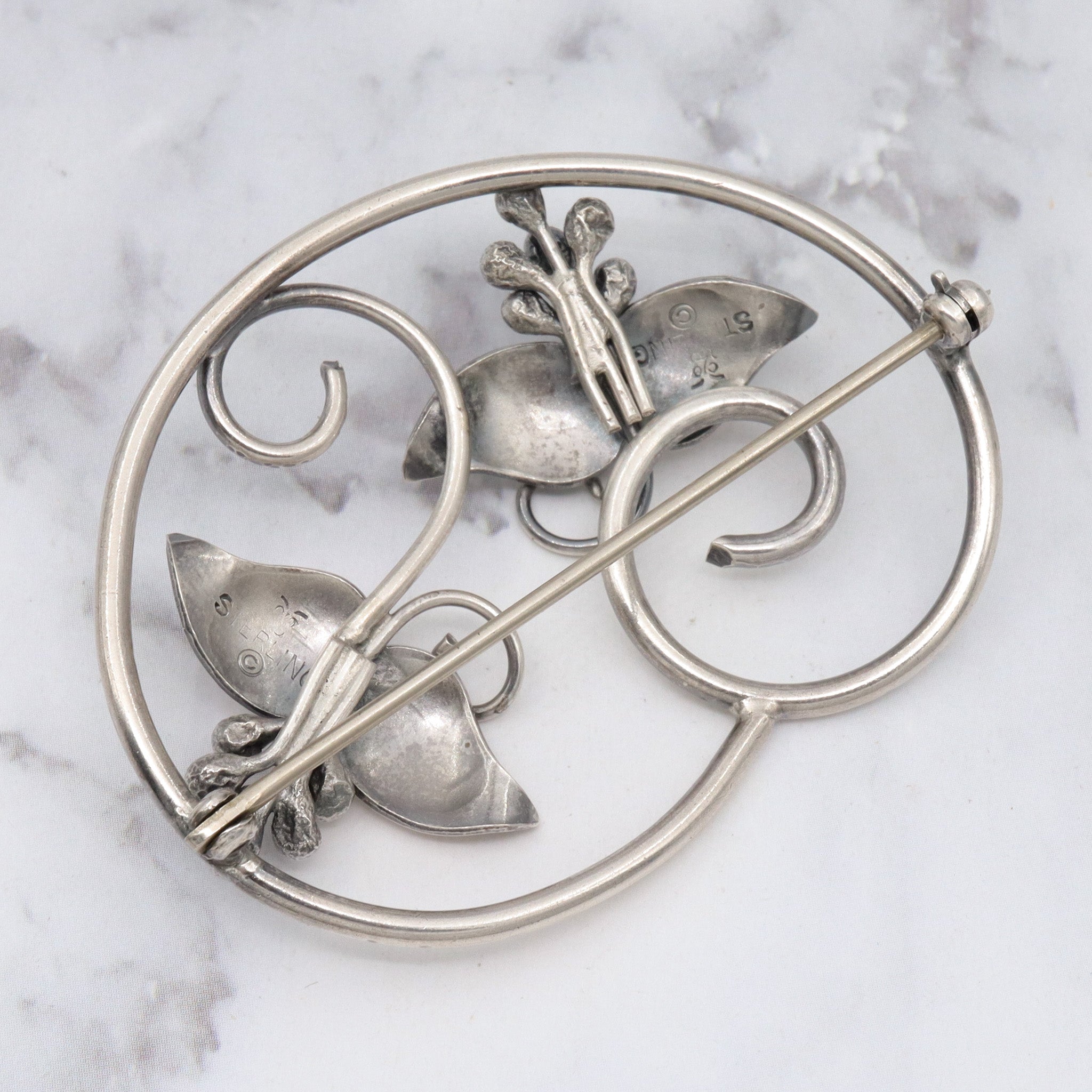 Vintage Mid-Century Charles H. Cole handmade sterling floral brooch