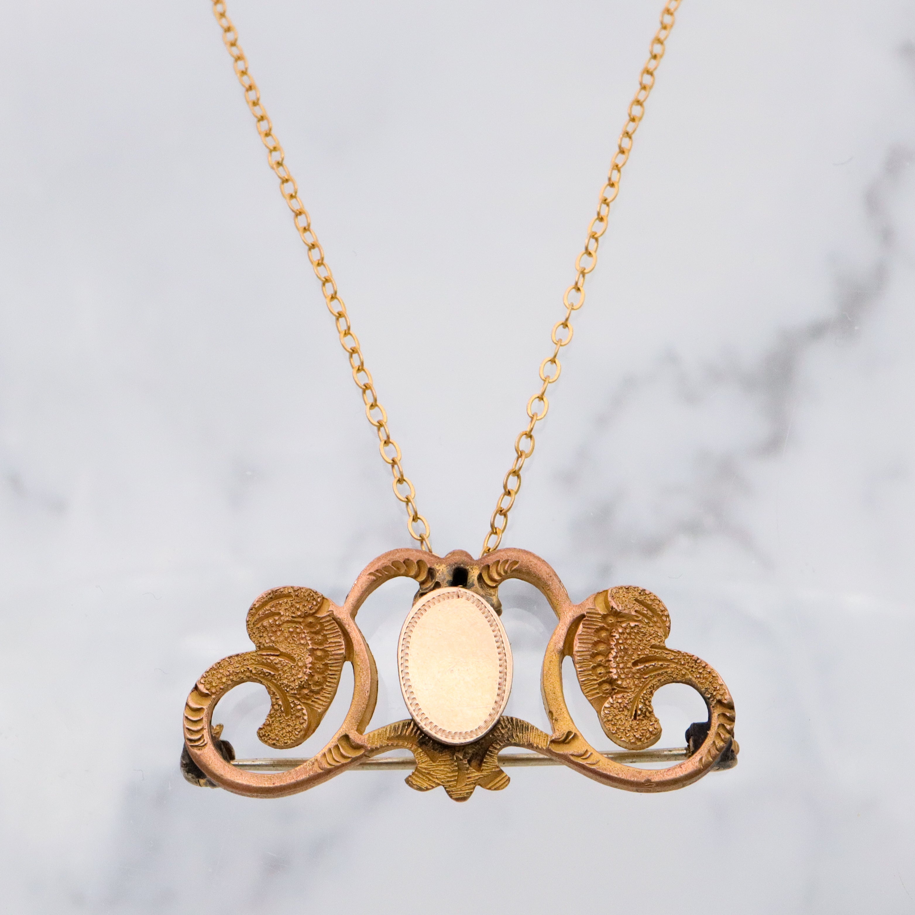 Antique Victorian Rococo style gilt metal floral vine & plaque watch clip pin