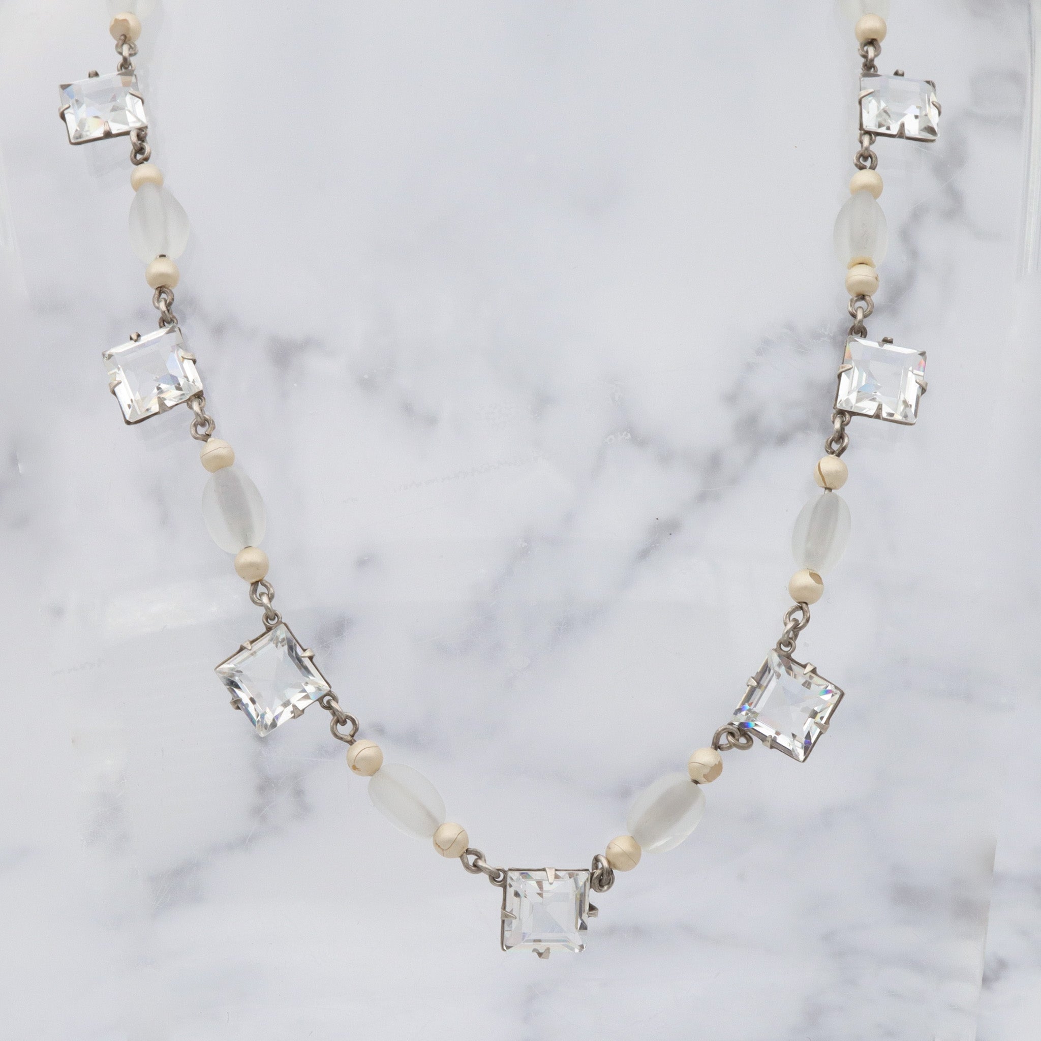 Antique Art Deco square cut crystal & frosted glass choker necklace