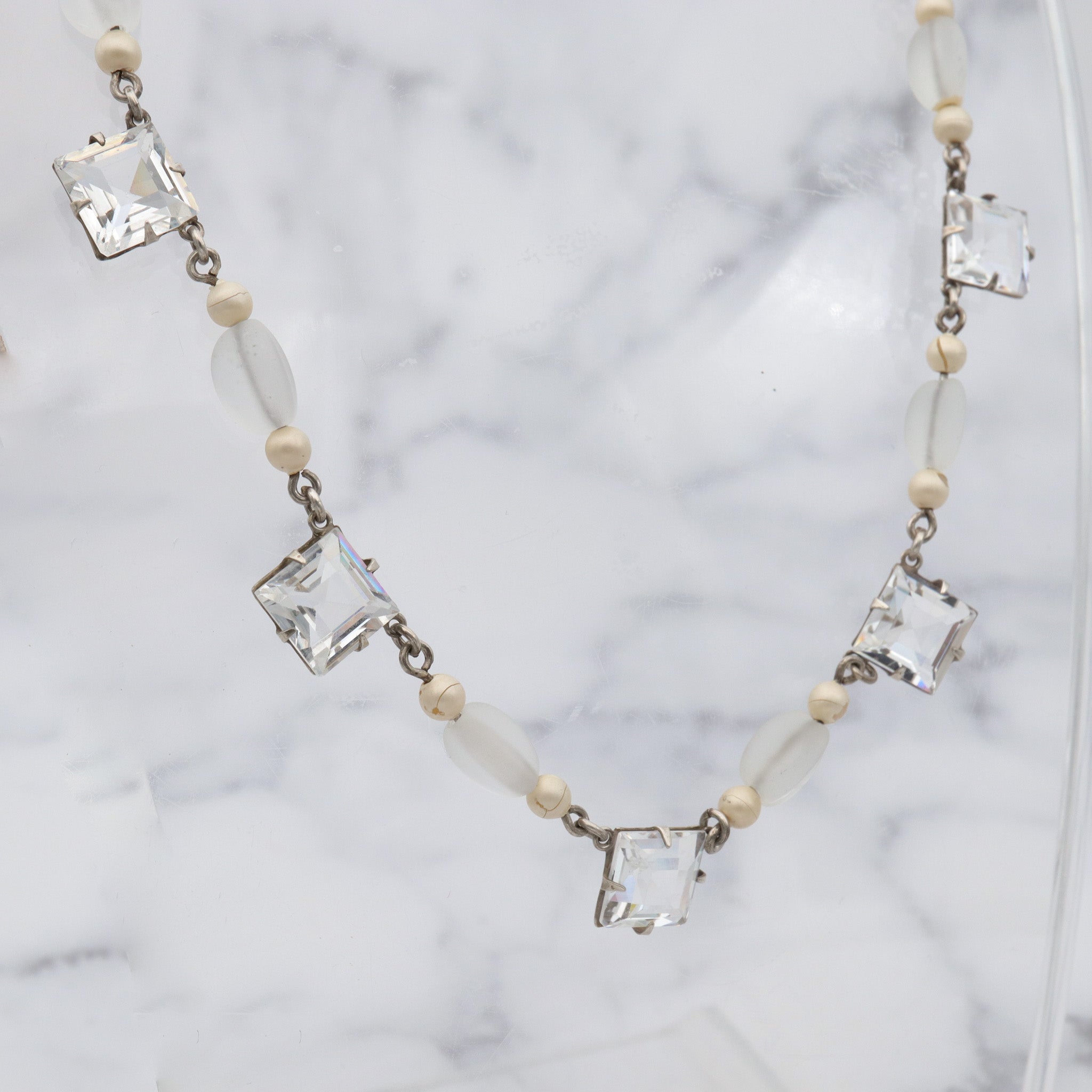 Antique Art Deco square cut crystal & frosted glass choker necklace