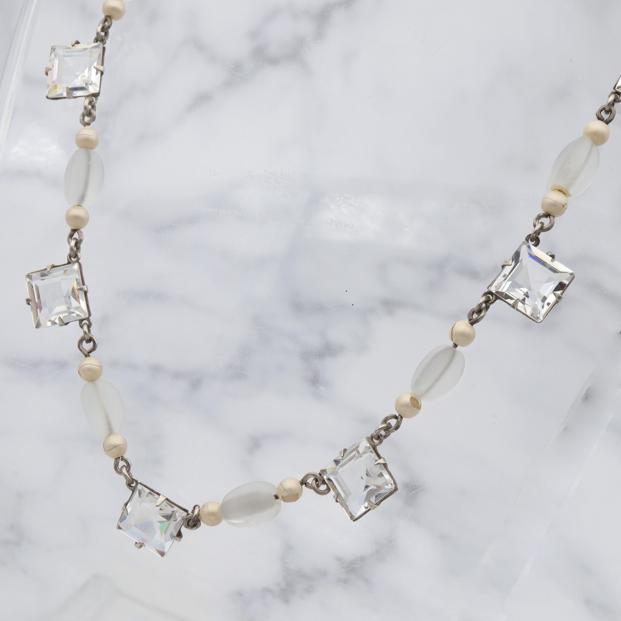 Antique Art Deco square cut crystal & frosted glass choker necklace