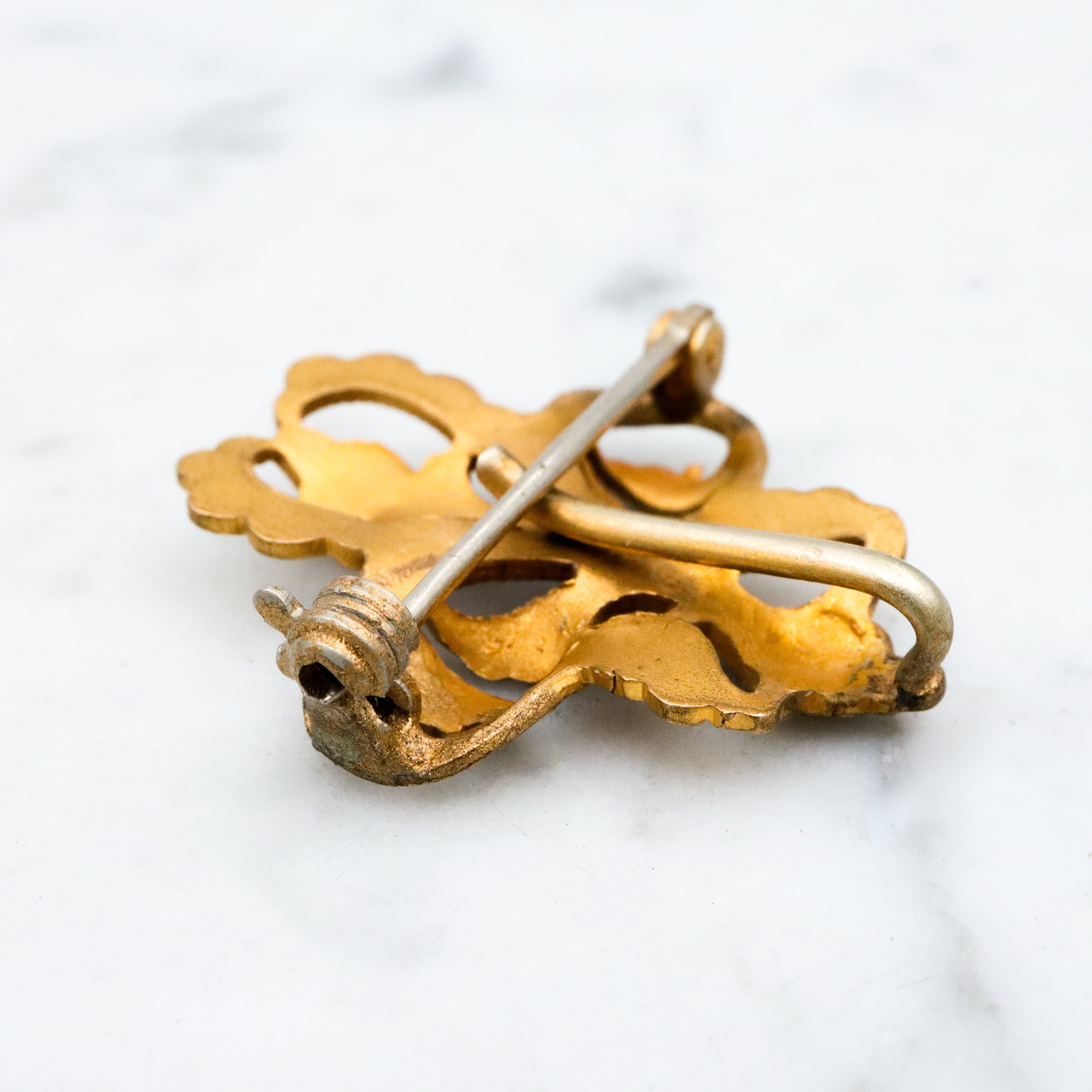 Antique Victorian gilt metal fancy fleur de lis watch clip pin