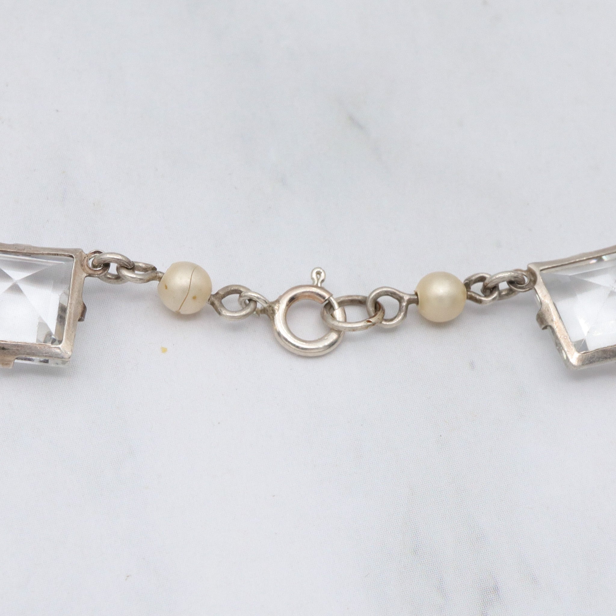 Antique Art Deco square cut crystal & frosted glass choker necklace