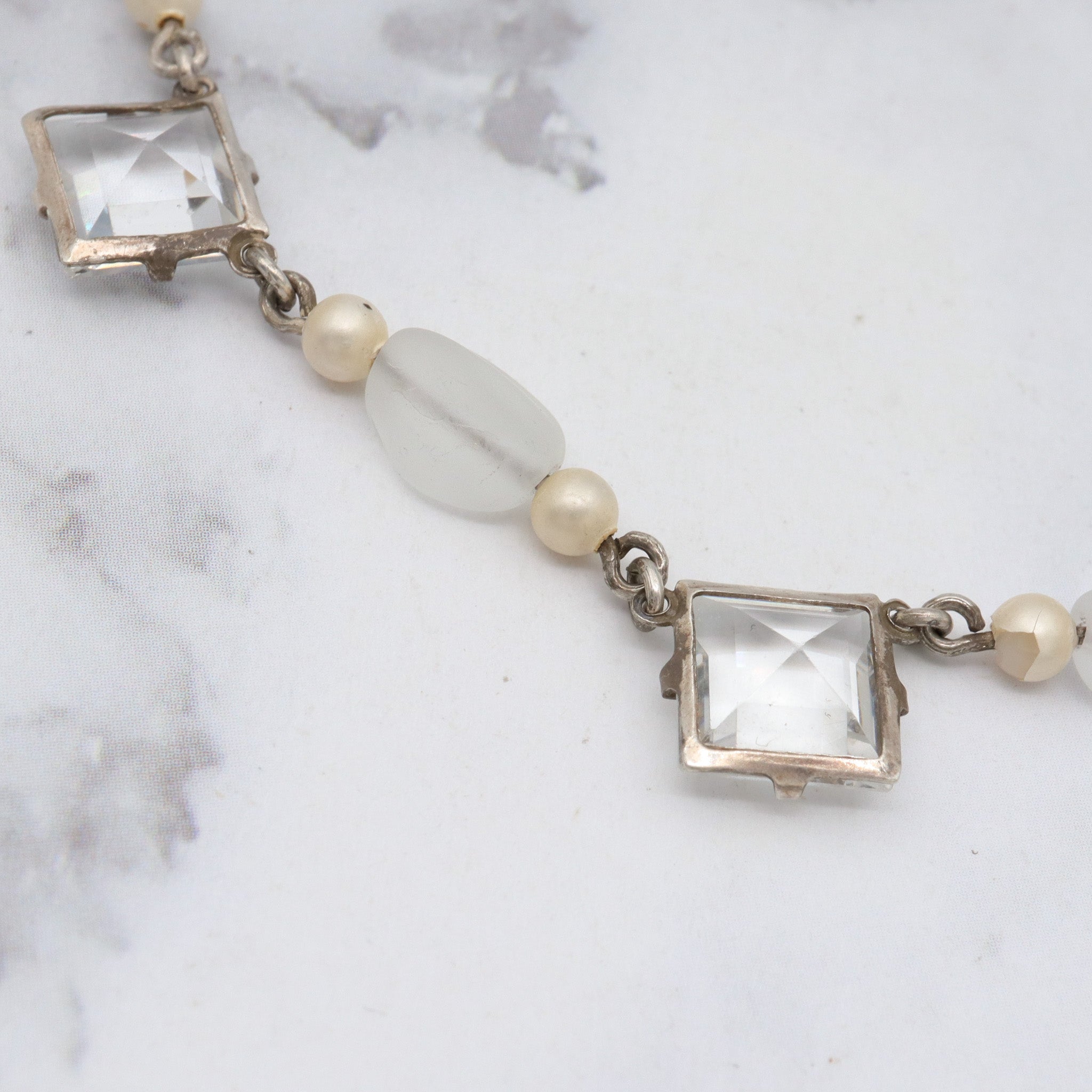 Antique Art Deco square cut crystal & frosted glass choker necklace