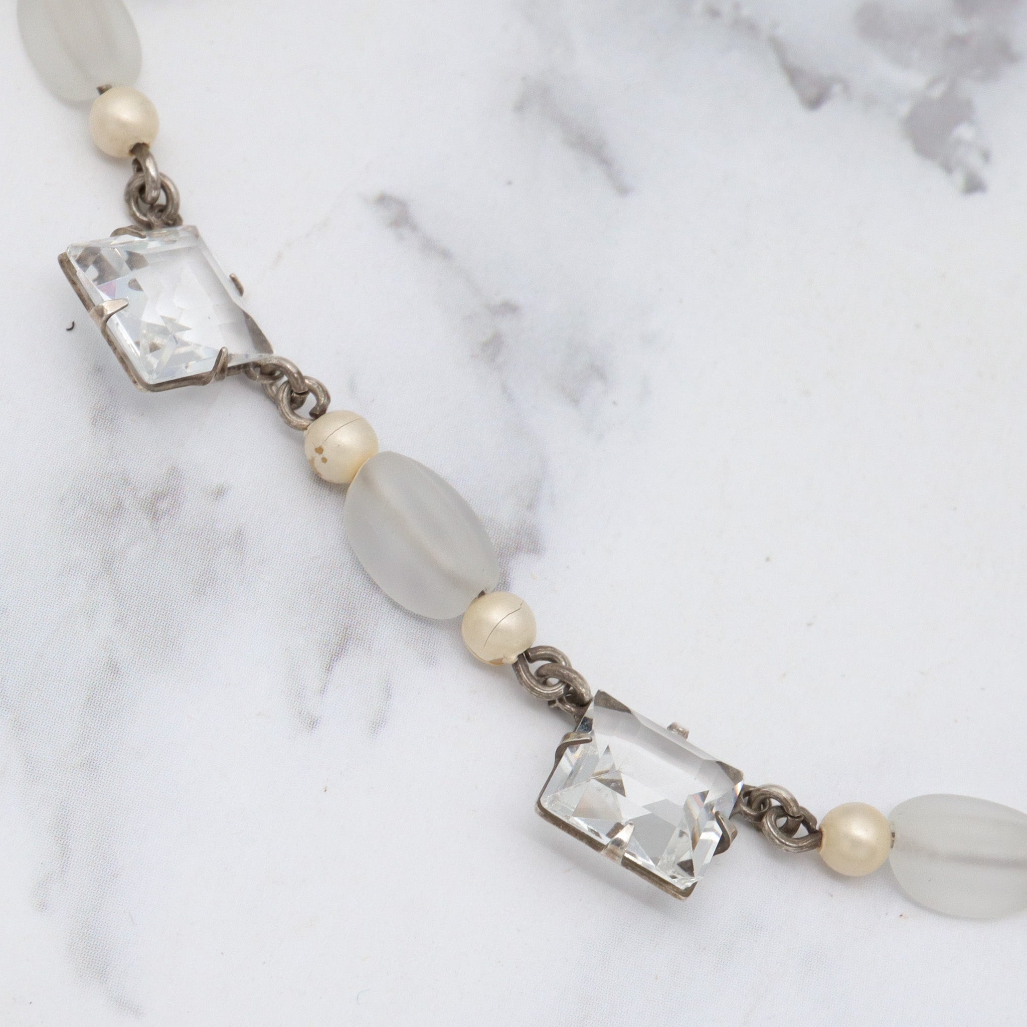 Antique Art Deco square cut crystal & frosted glass choker necklace