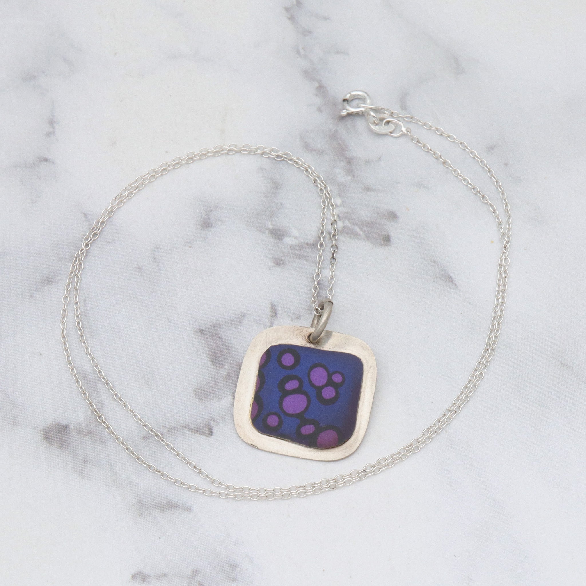 Vintage handmade 90’s sterling enamel tile pendant necklace