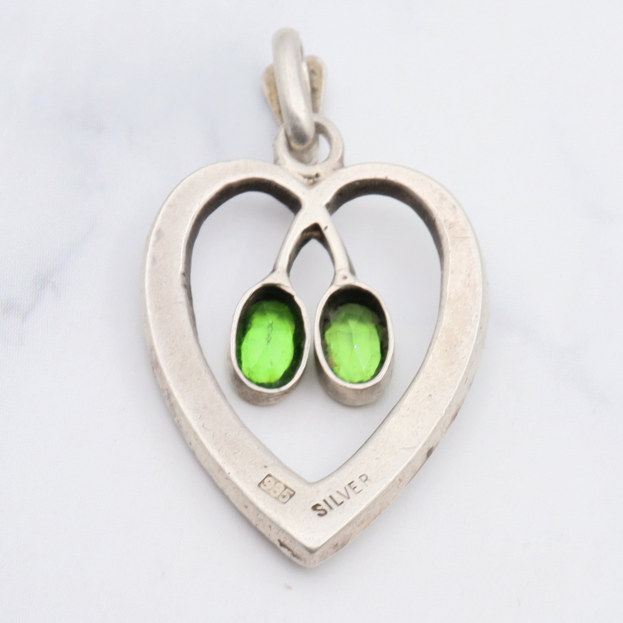 Antique victorian german 935 silver green paste and split pearl heart pendant