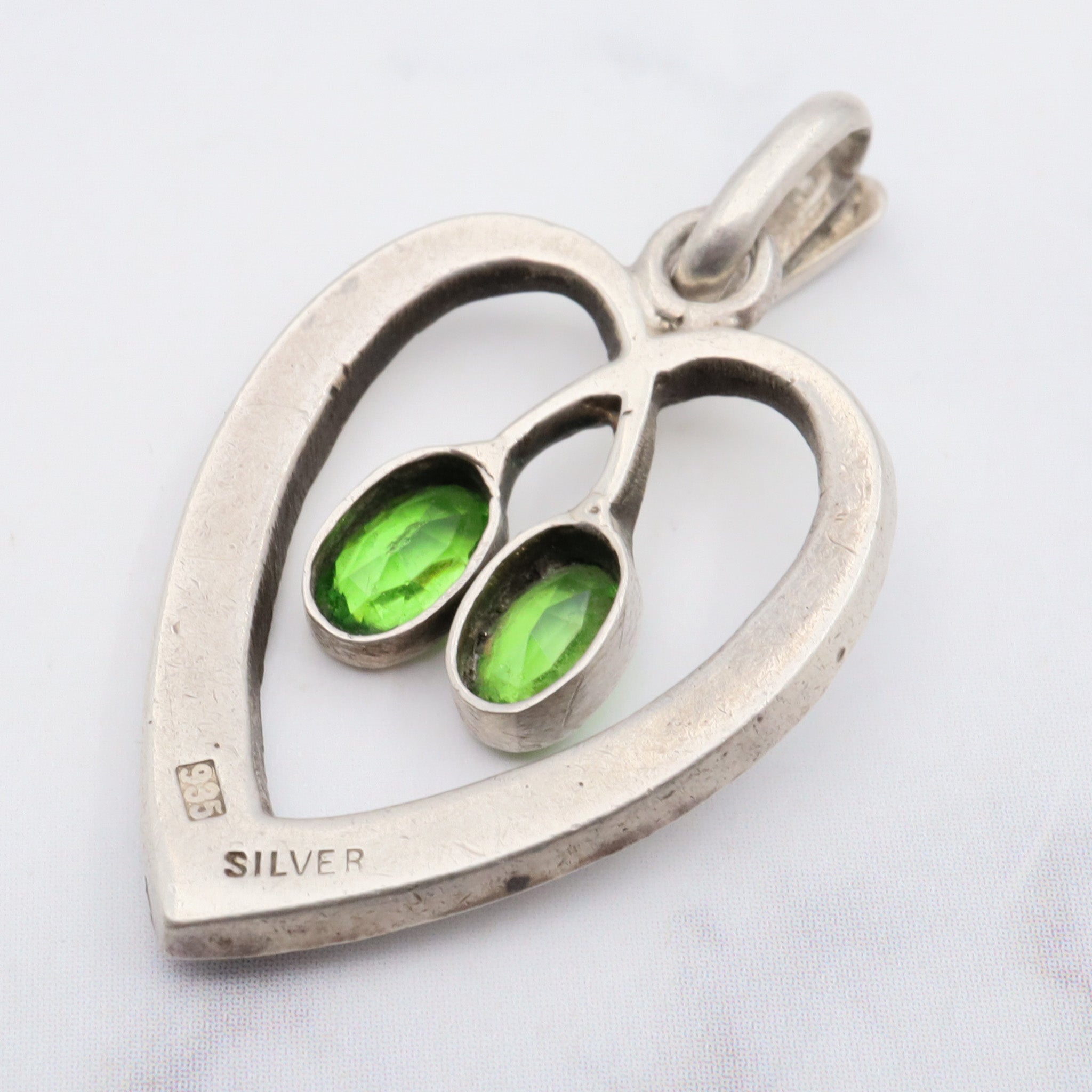 Antique victorian german 935 silver green paste and split pearl heart pendant