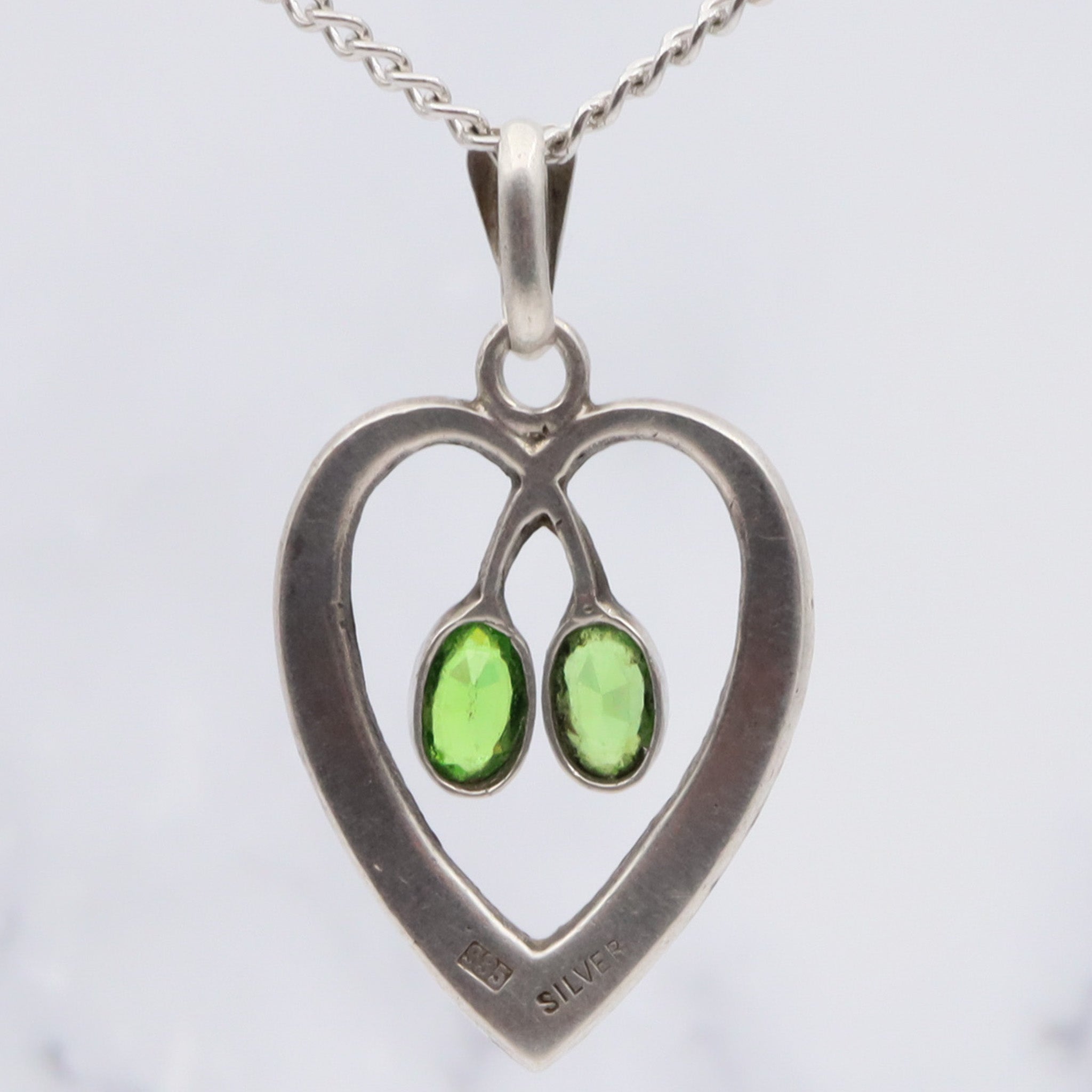 Antique victorian german 935 silver green paste and split pearl heart pendant