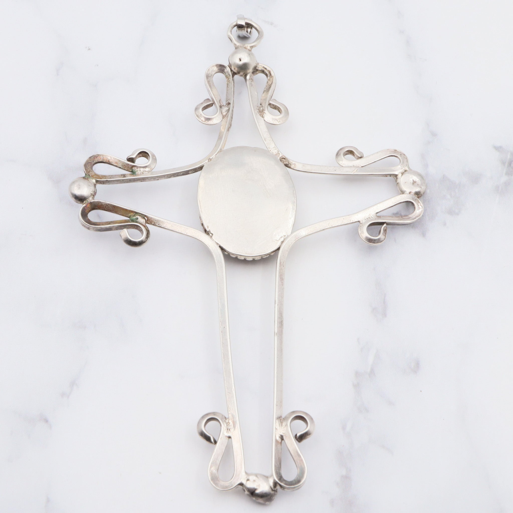 Antique handmade sterling silver & agate cross pendant