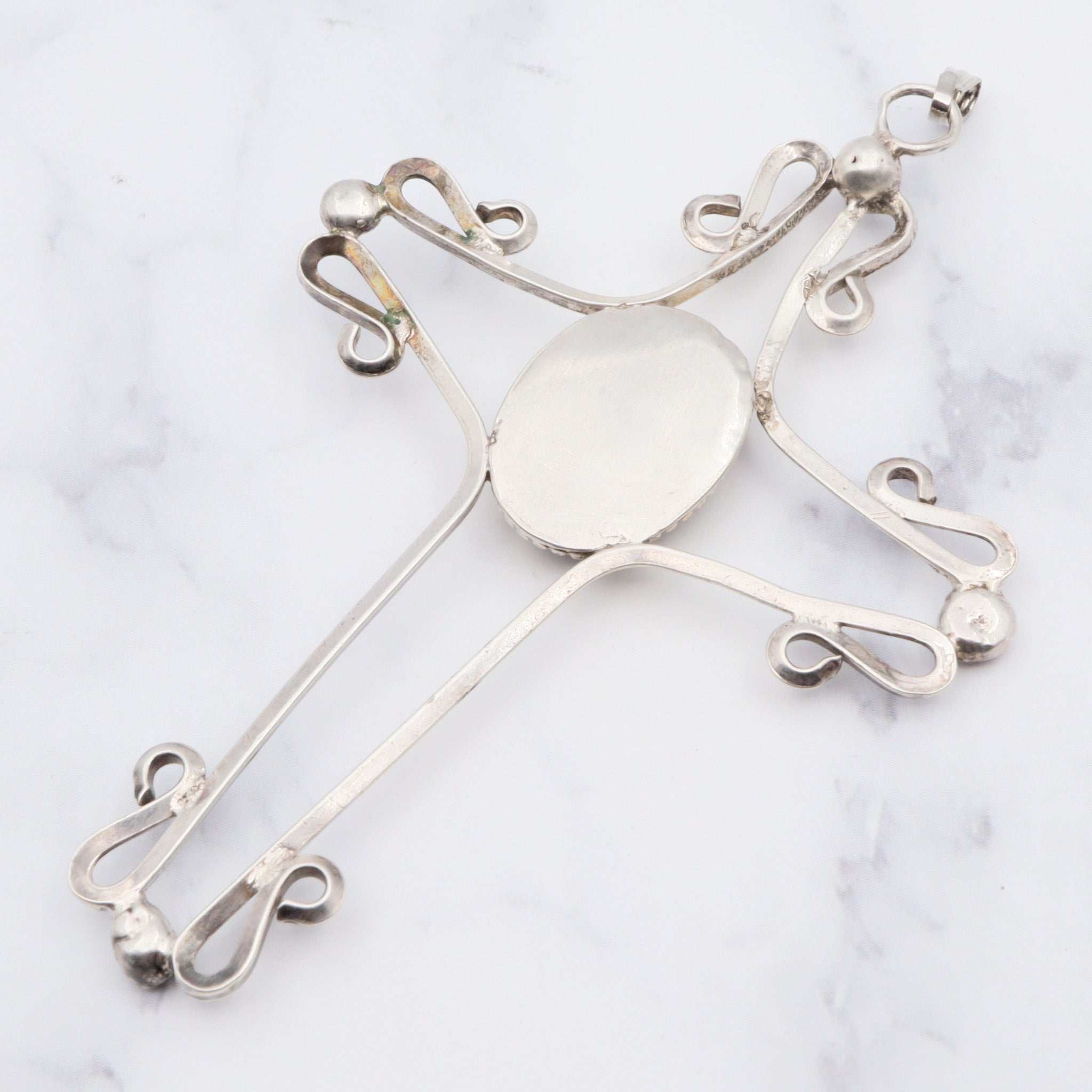 Antique handmade sterling silver & agate cross pendant