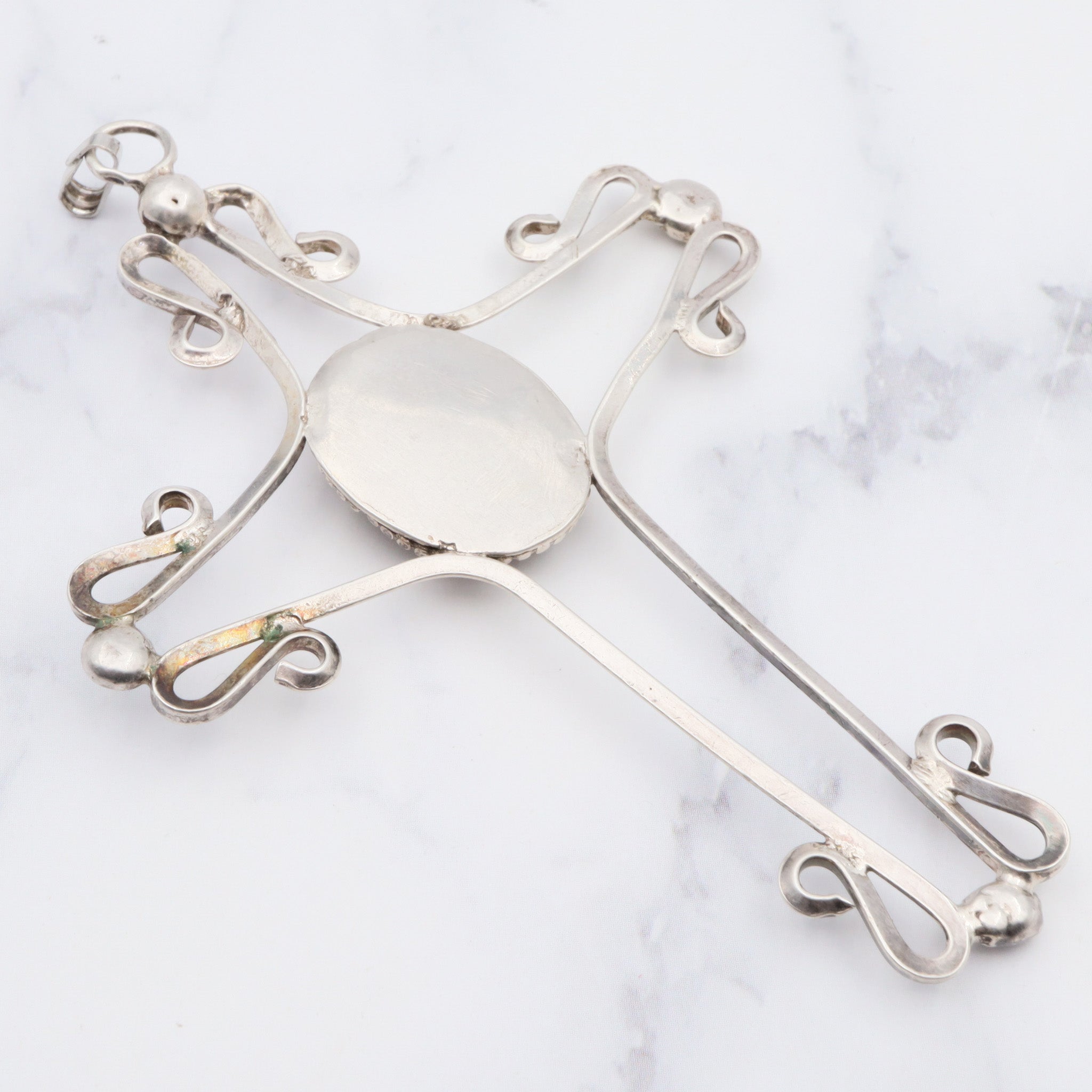 Antique handmade sterling silver & agate cross pendant