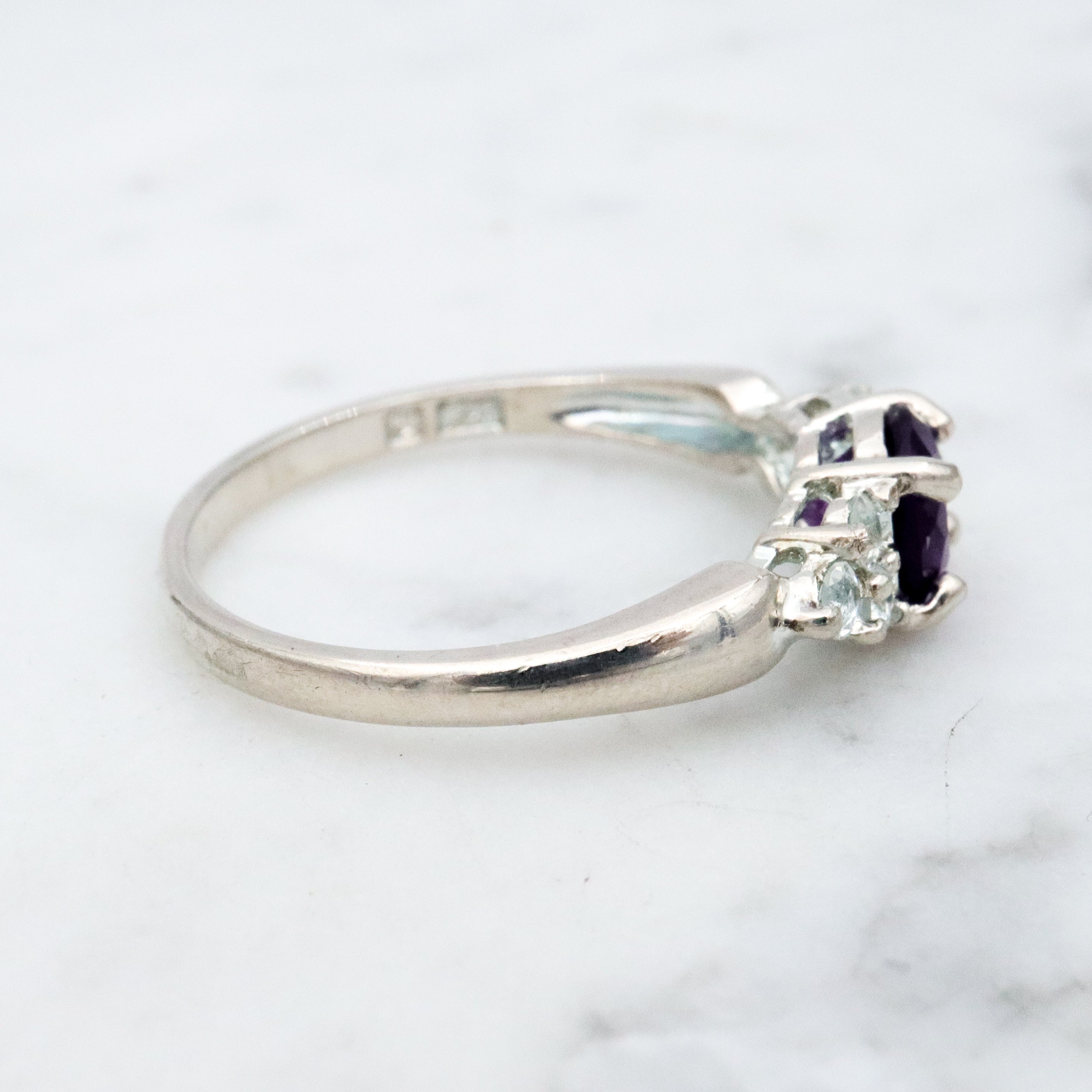 Vintage sterling amethyst & quartz cocktail ring, size 7