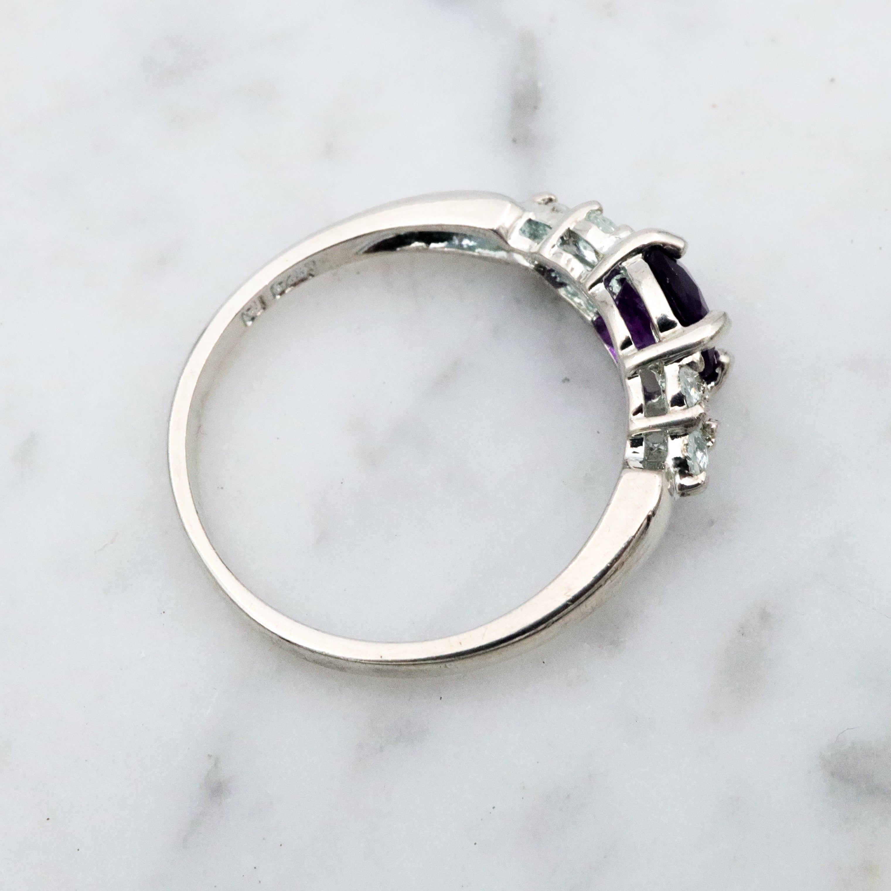 Vintage sterling amethyst & quartz cocktail ring, size 7