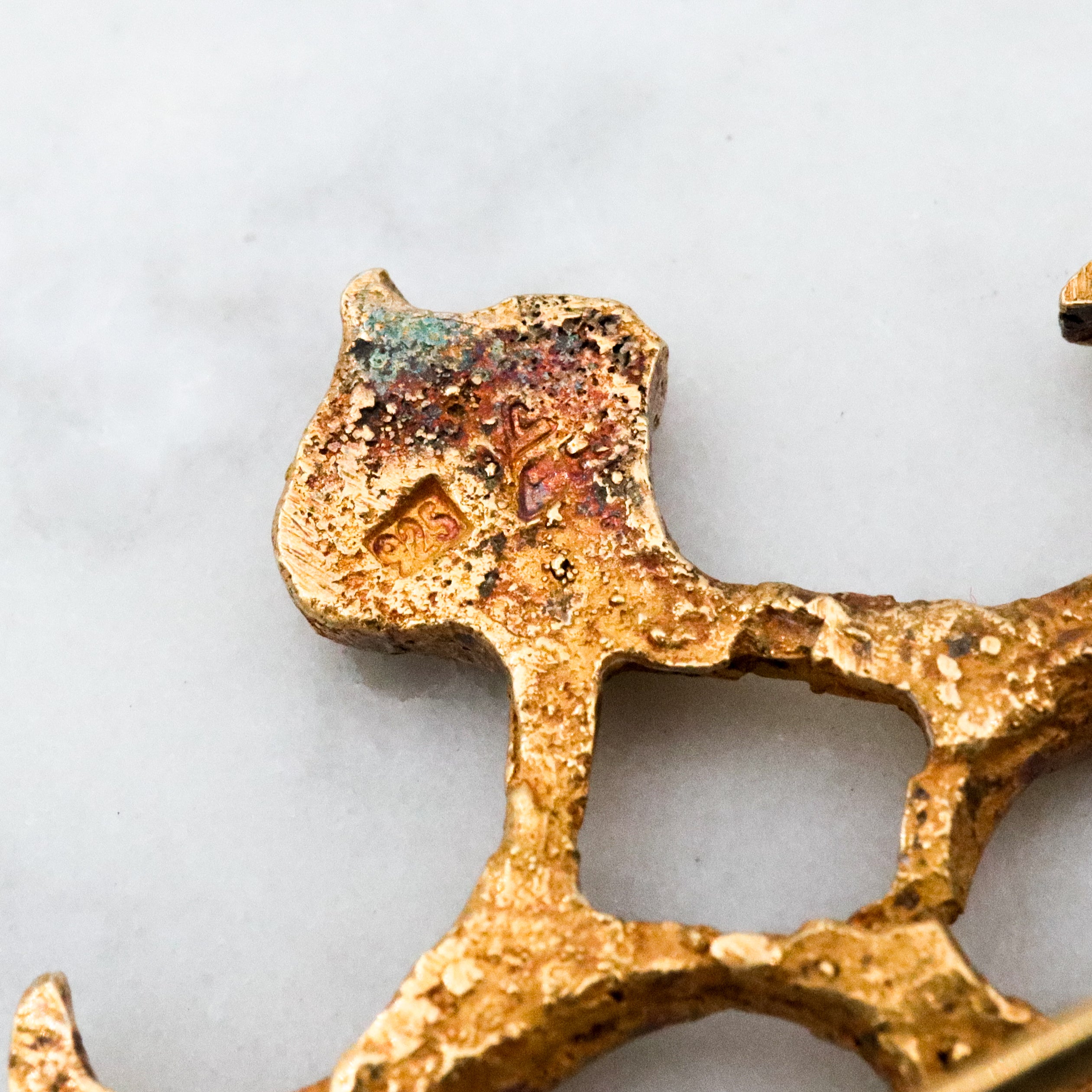 Vintage Pre-Columbian ancient artifact replica gold plated sand cast sterling brooch