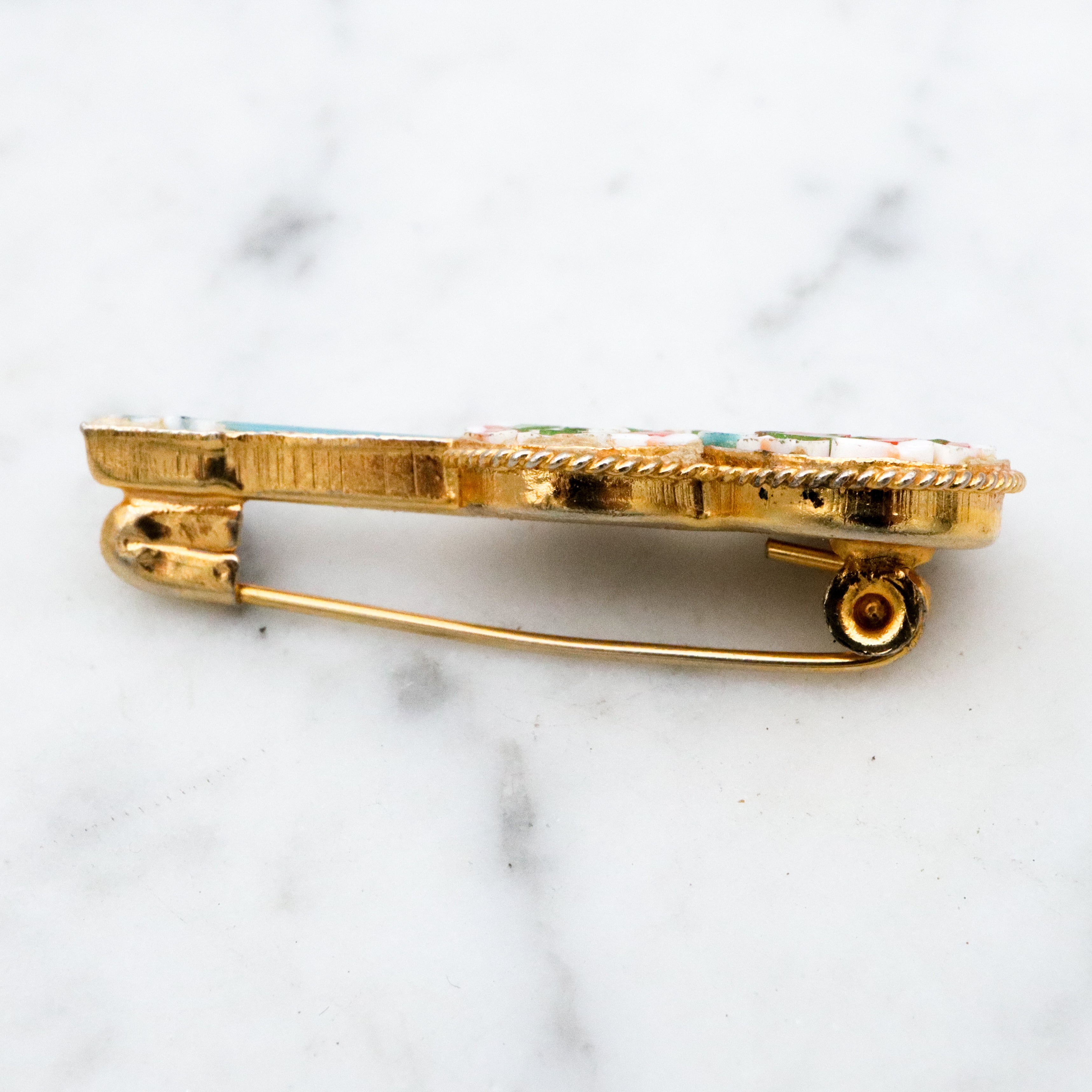 Vintage Italian micro mosaic guitar brooch