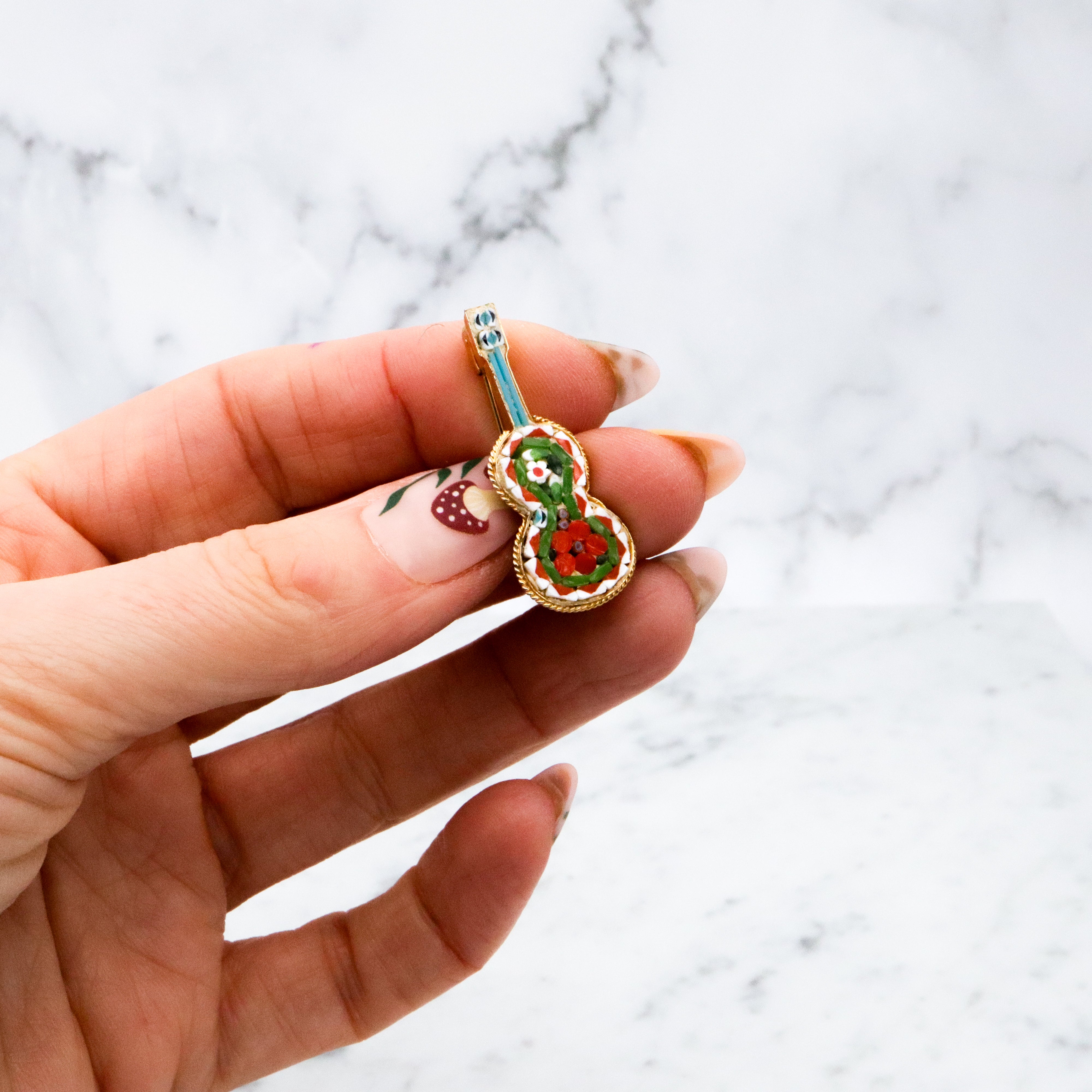 Vintage Italian micro mosaic guitar brooch