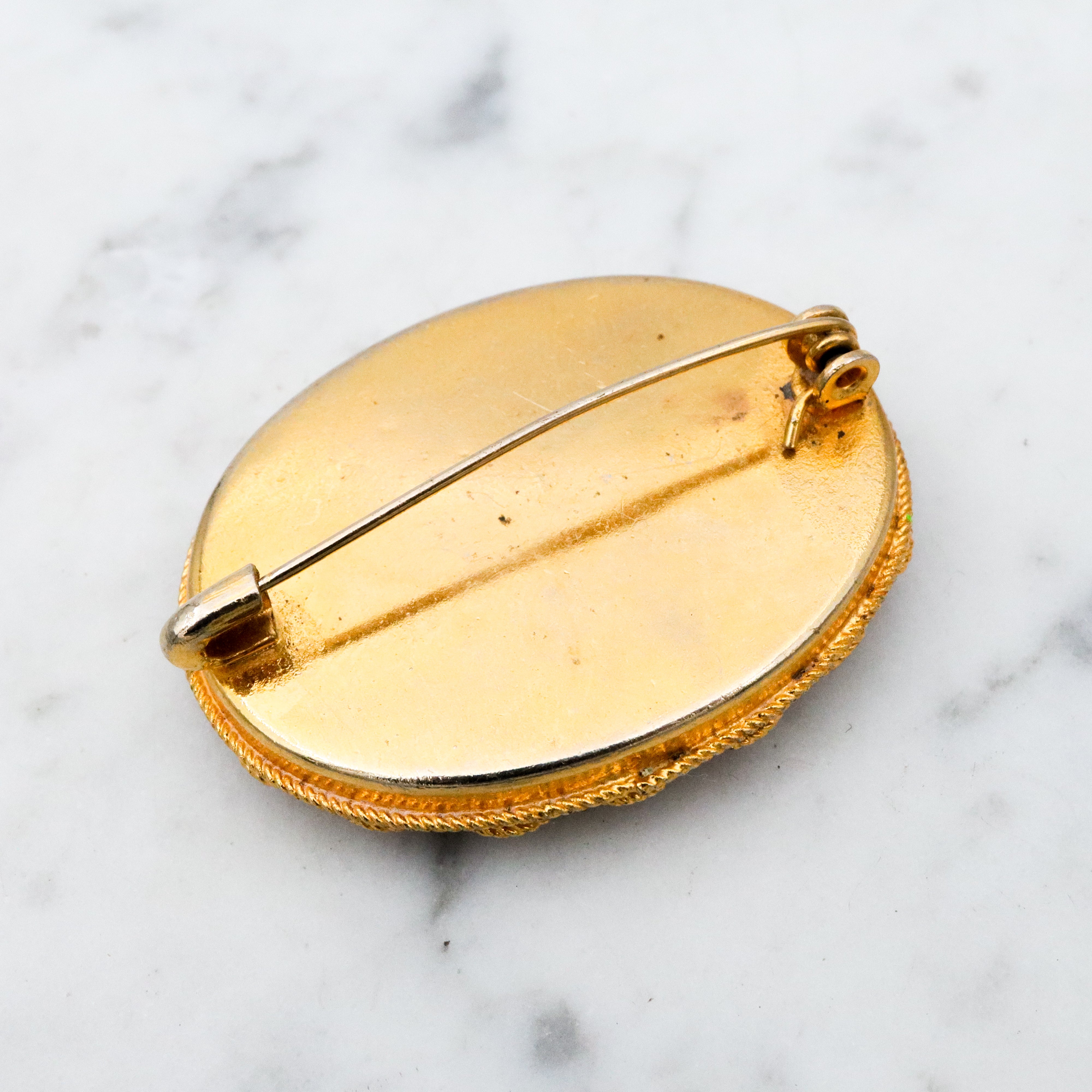 Vintage Italian micro mosaic oval floral brooch