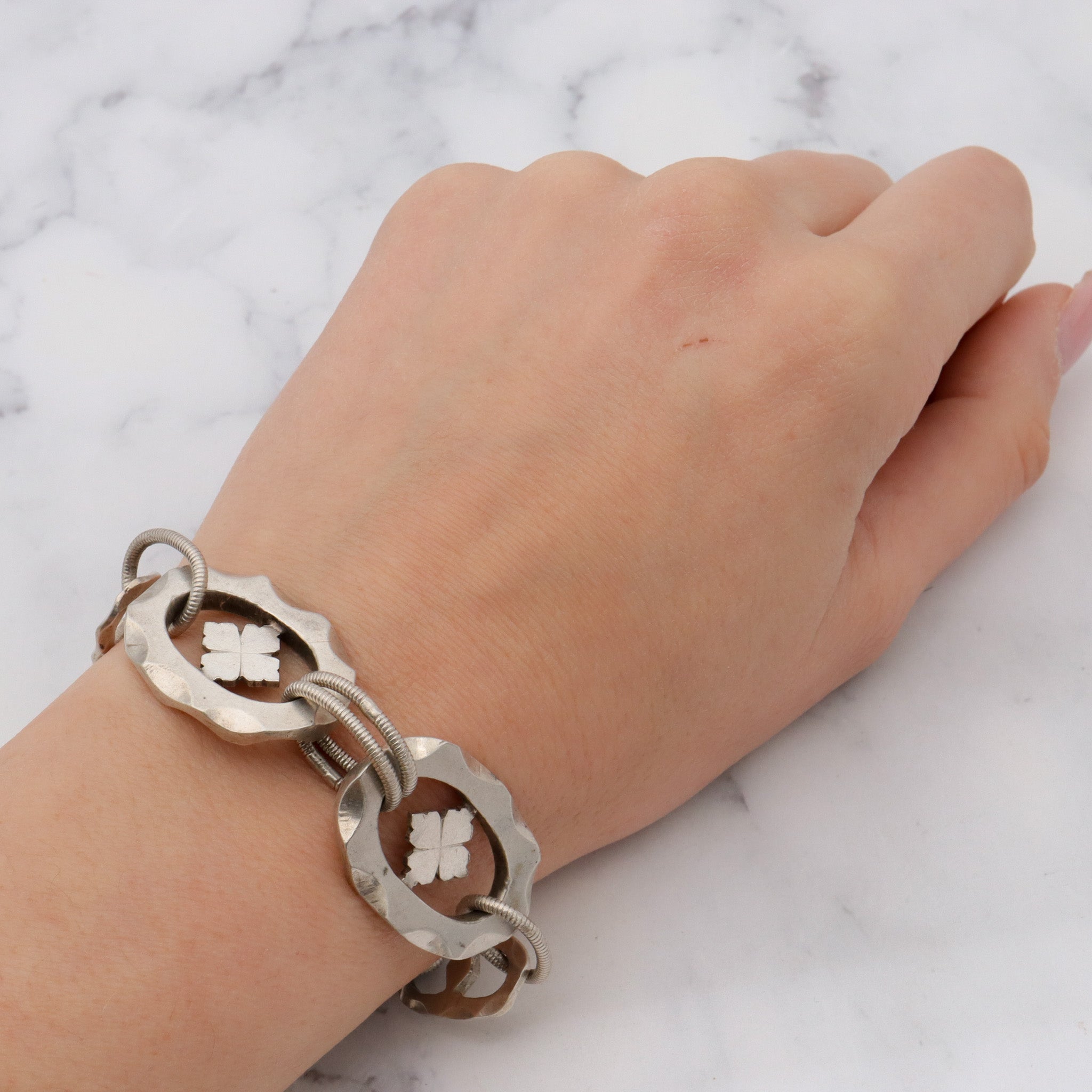 Antique handmade European sterling silver link bracelet