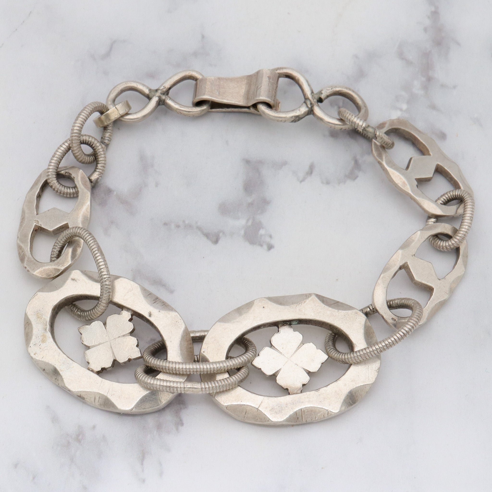 Antique handmade European sterling silver link bracelet