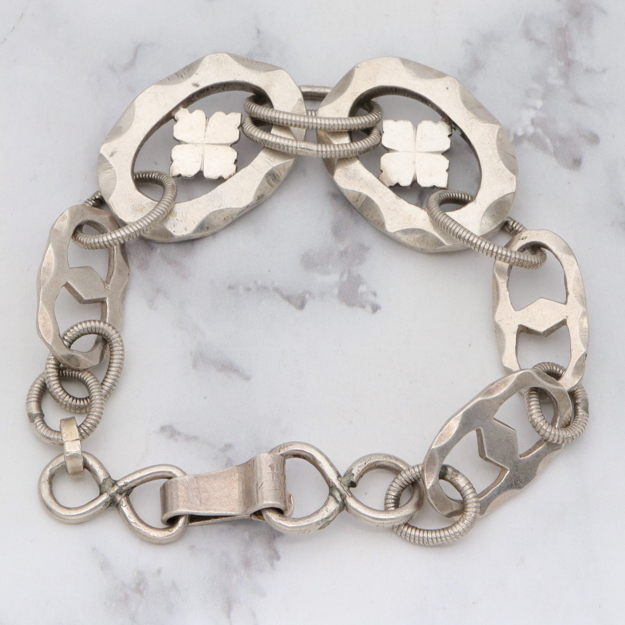 Antique handmade European sterling silver link bracelet