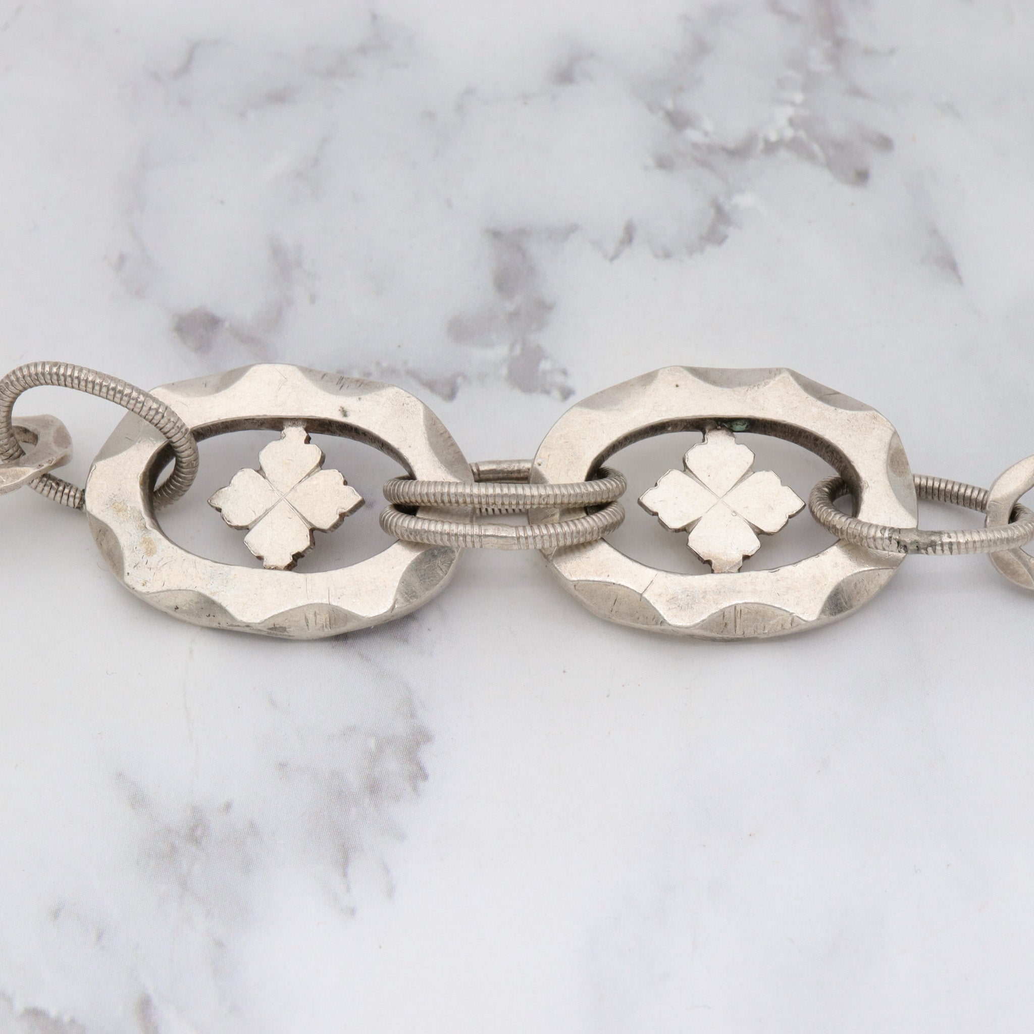 Antique handmade European sterling silver link bracelet