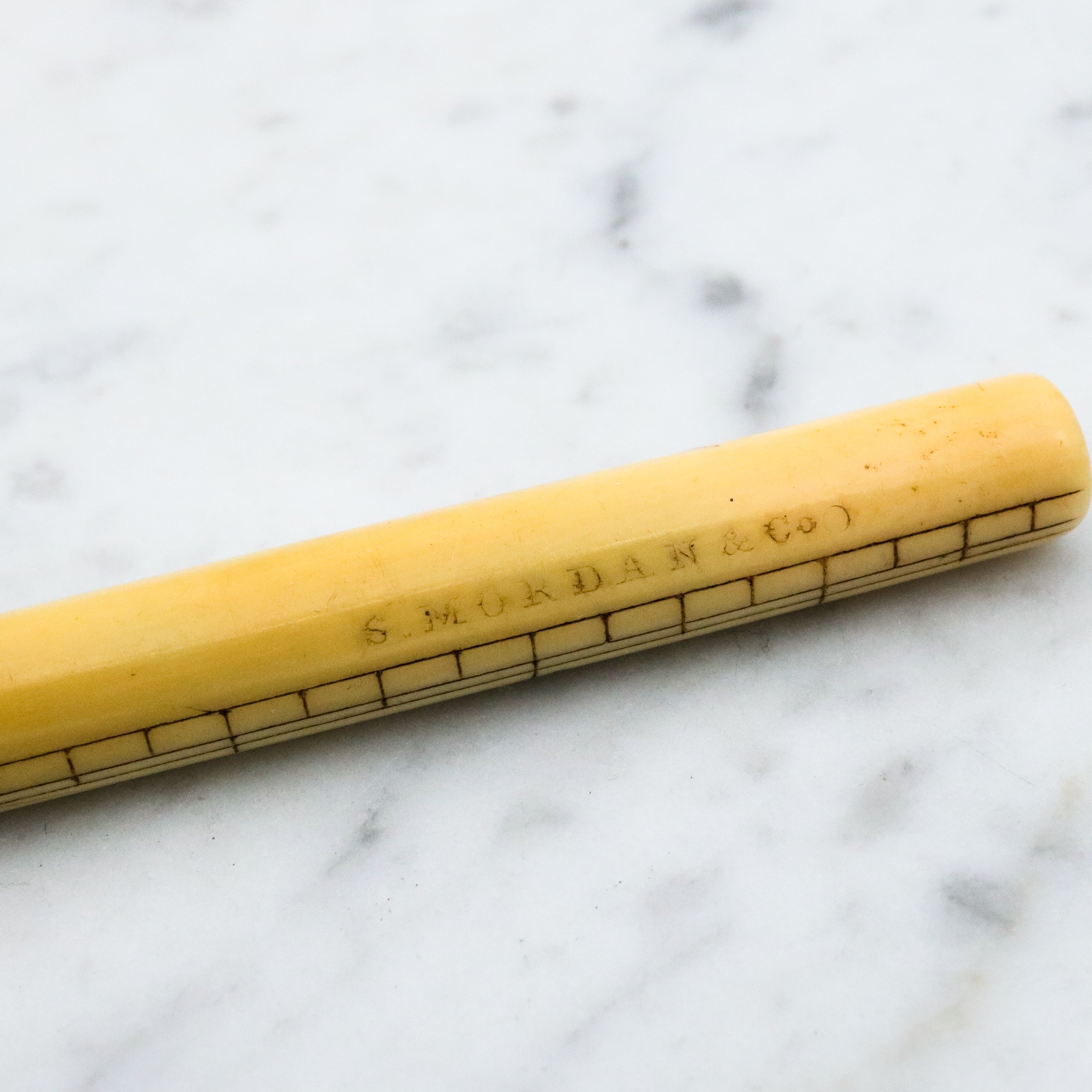 Rare Antique Victorian Sampson Mordan & Co. sterling & bone propelling pencil with ruler