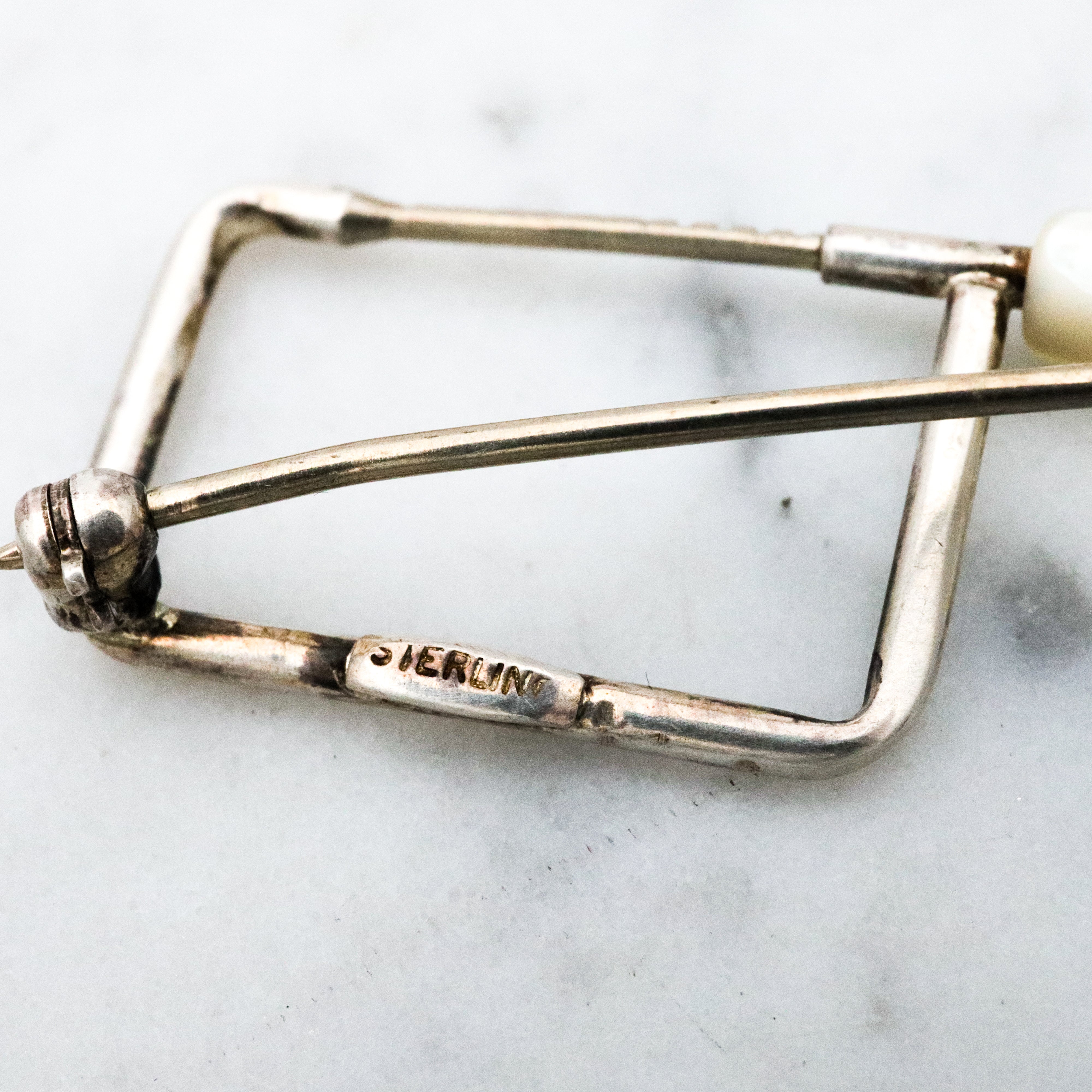 Unique one of a kind sterling & mother of pearl coping saw brooch