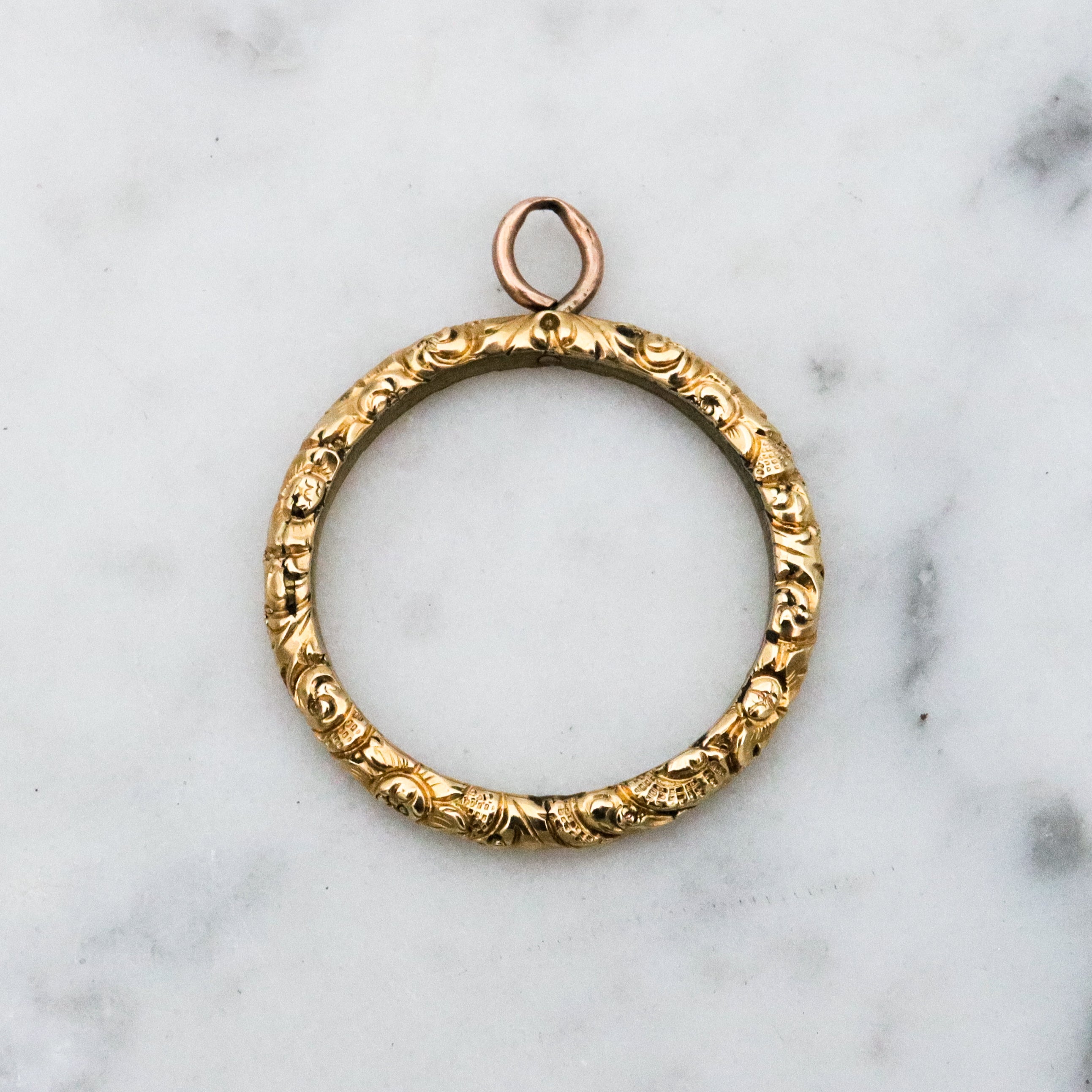 Antique Georgian rolled gold repousse split ring style charm holder pendant