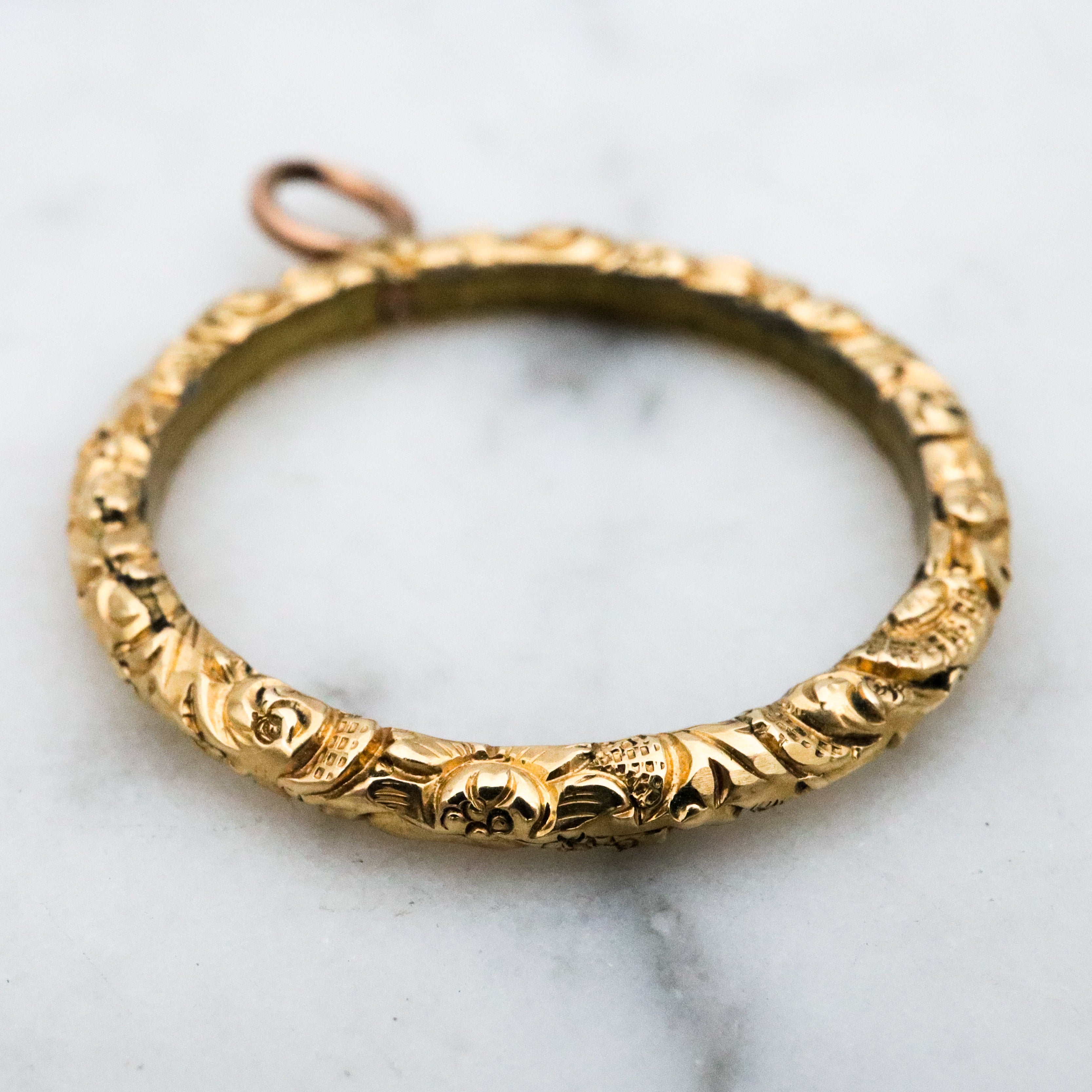 Antique Georgian rolled gold repousse split ring style charm holder pendant