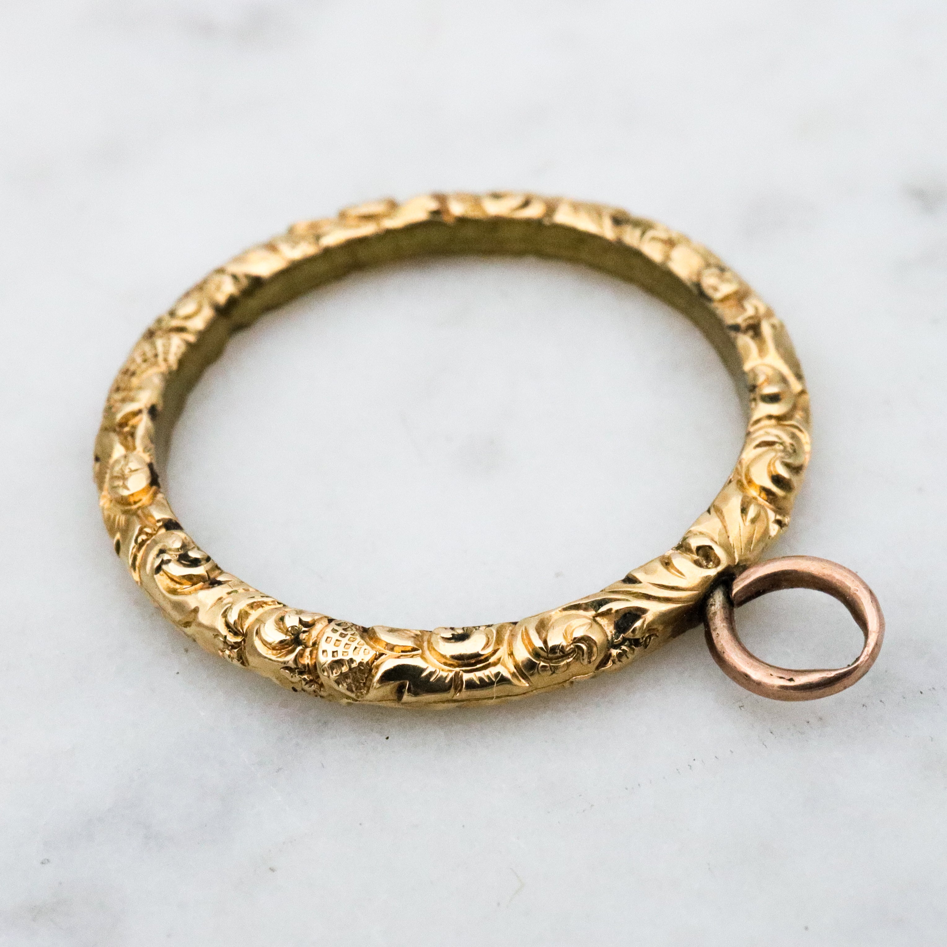 Antique Georgian rolled gold repousse split ring style charm holder pendant