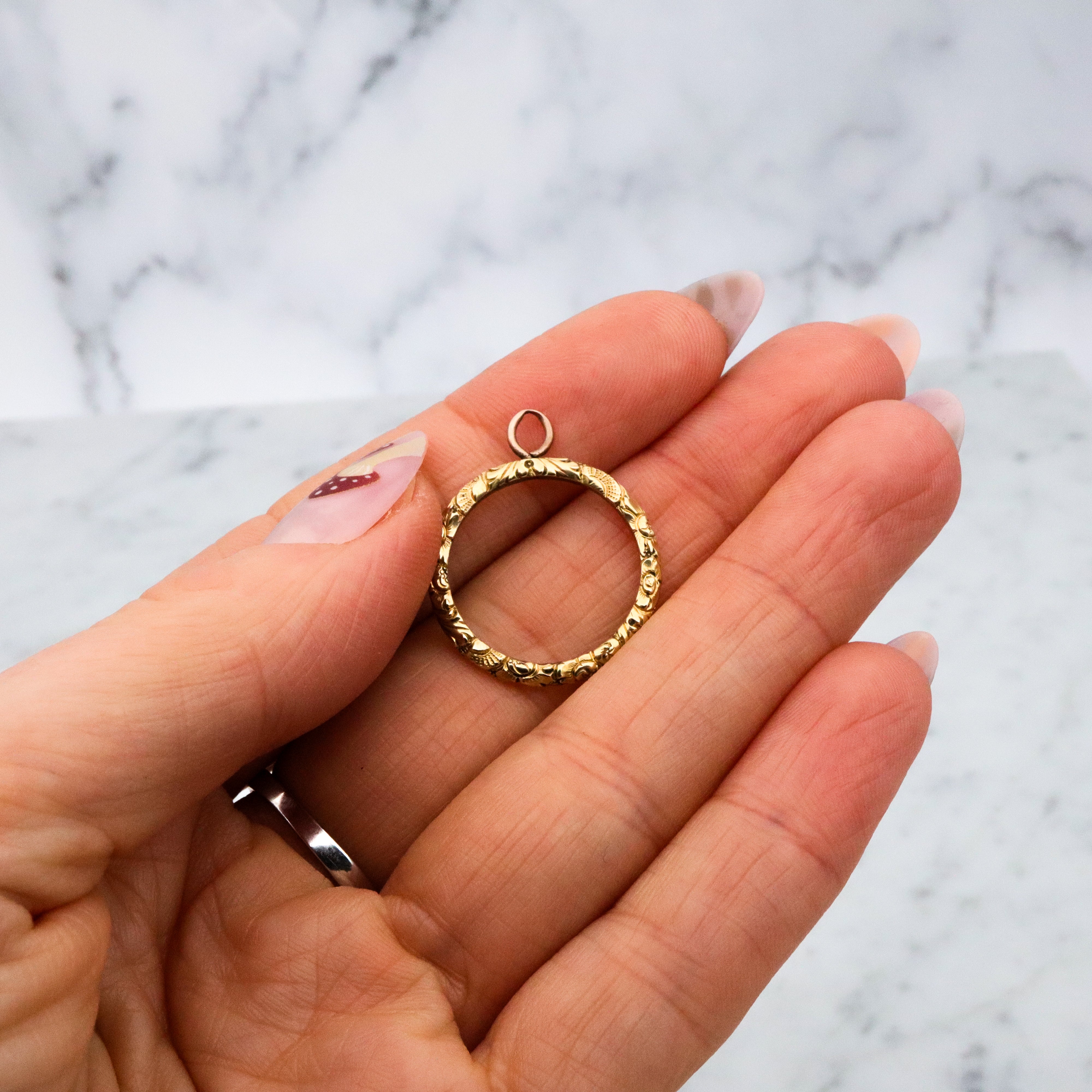 Antique Georgian rolled gold repousse split ring style charm holder pendant