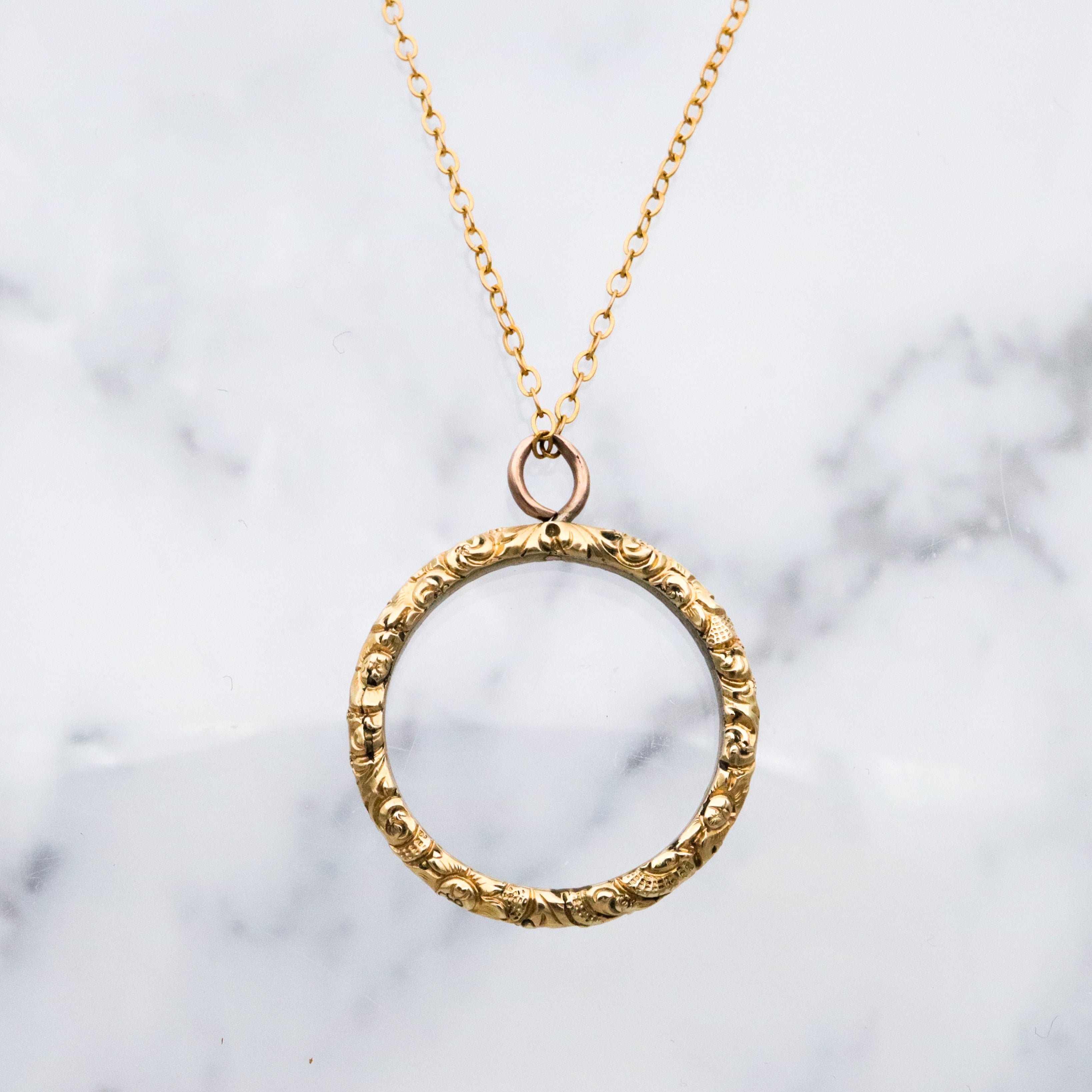 Antique Georgian rolled gold repousse split ring style charm holder pendant