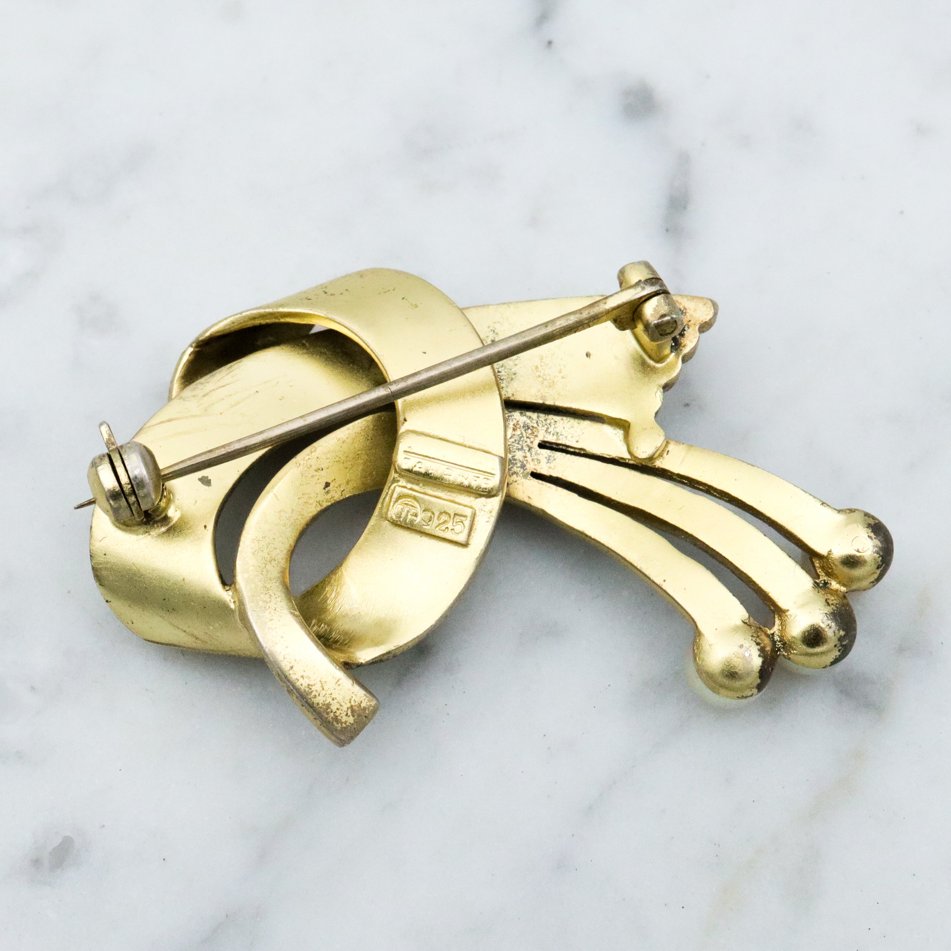 Antique Jugendstil Art Deco Theodor Fahrner vermeil sterling abstract brooch w/marcasites & pearls