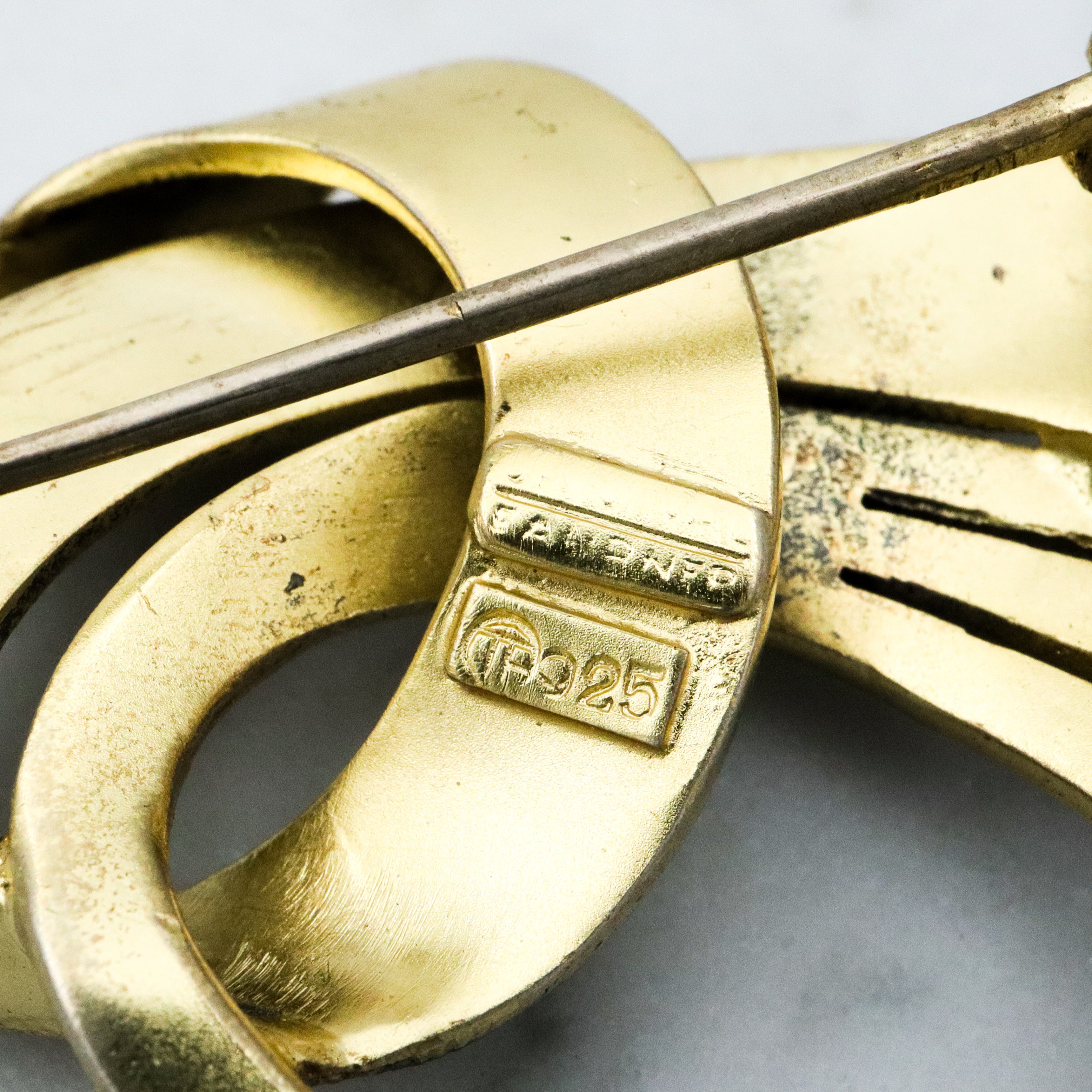 Antique Jugendstil Art Deco Theodor Fahrner vermeil sterling abstract brooch w/marcasites & pearls