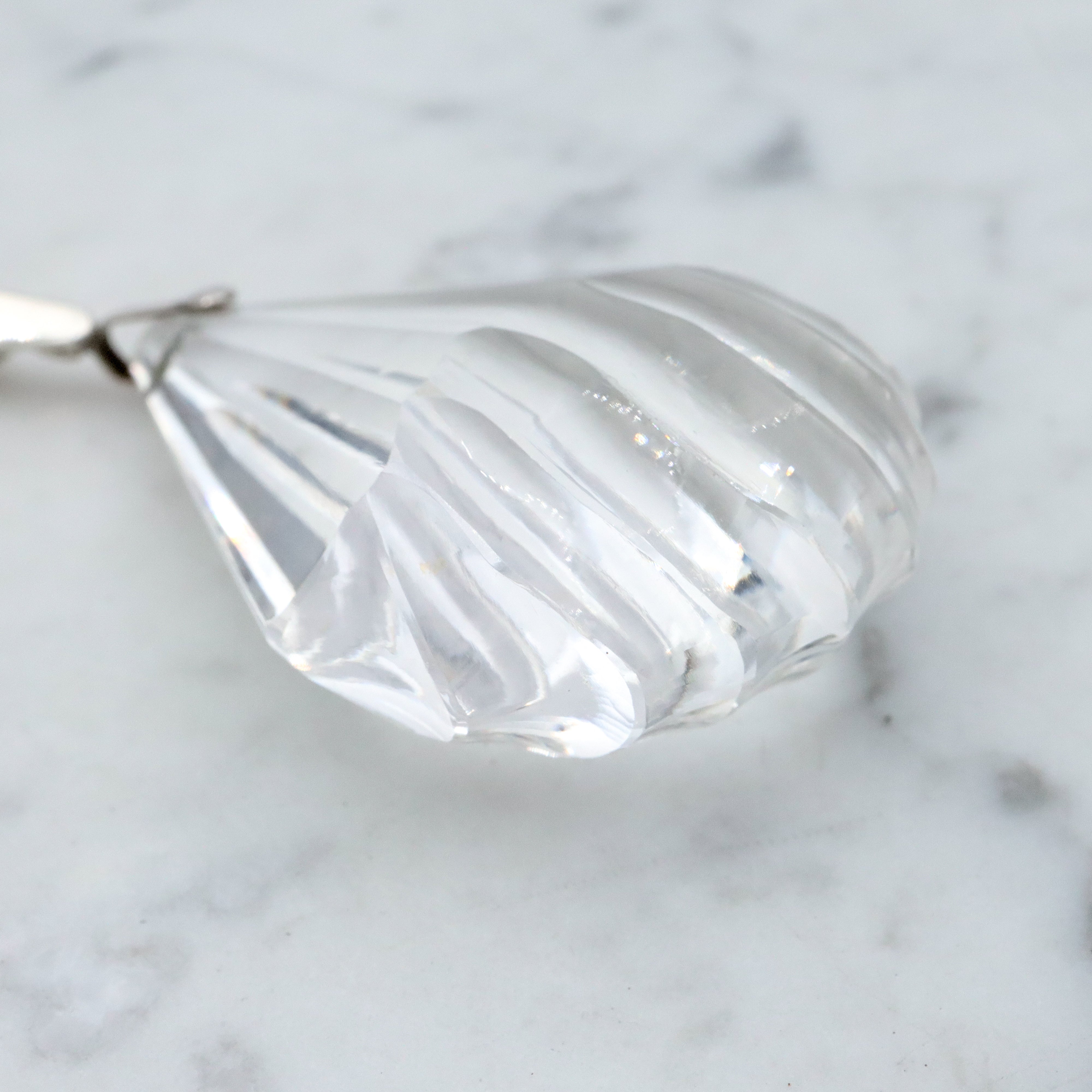 Huge antique Art Deco cut rock crystal sterling drop pendant