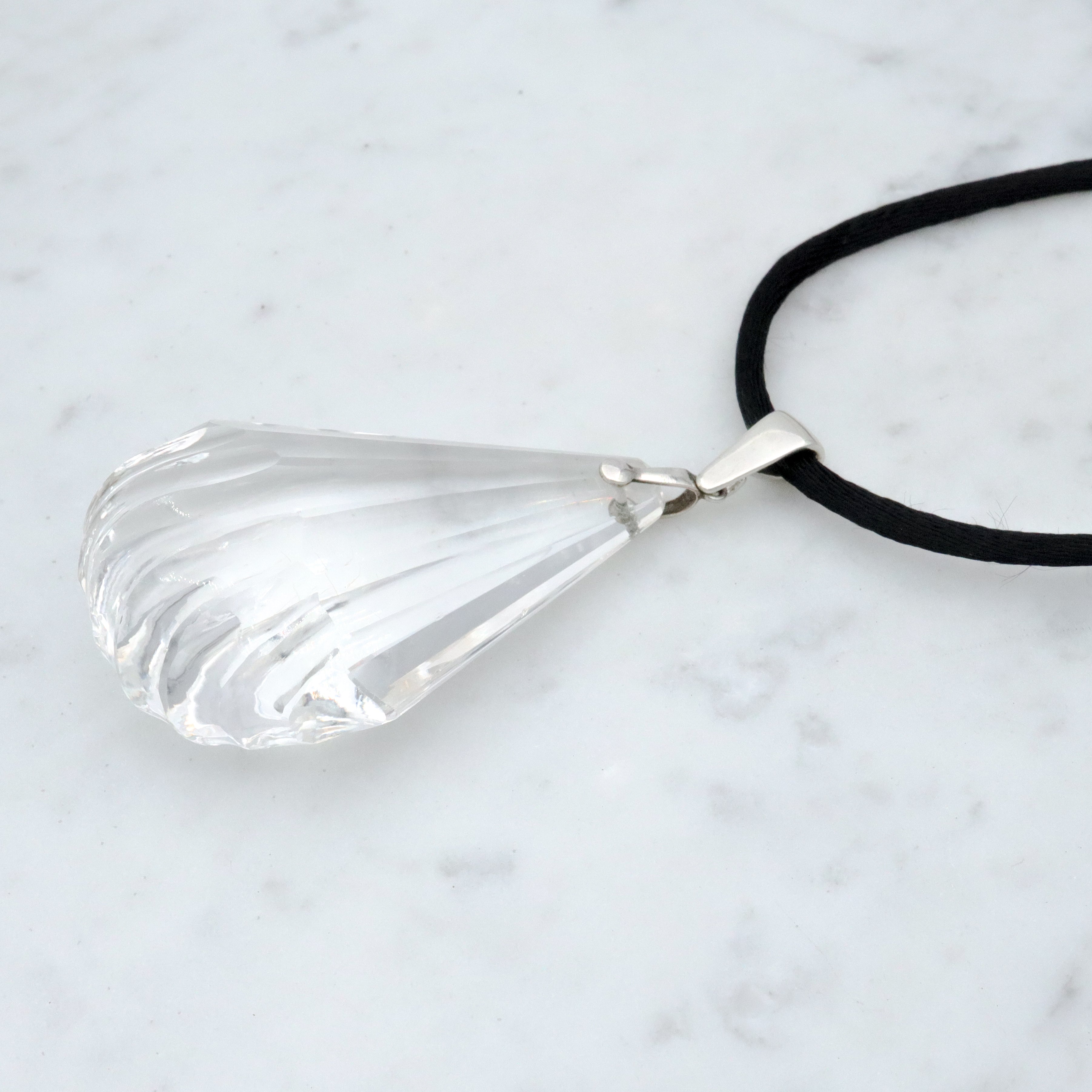 Huge antique Art Deco cut rock crystal sterling drop pendant