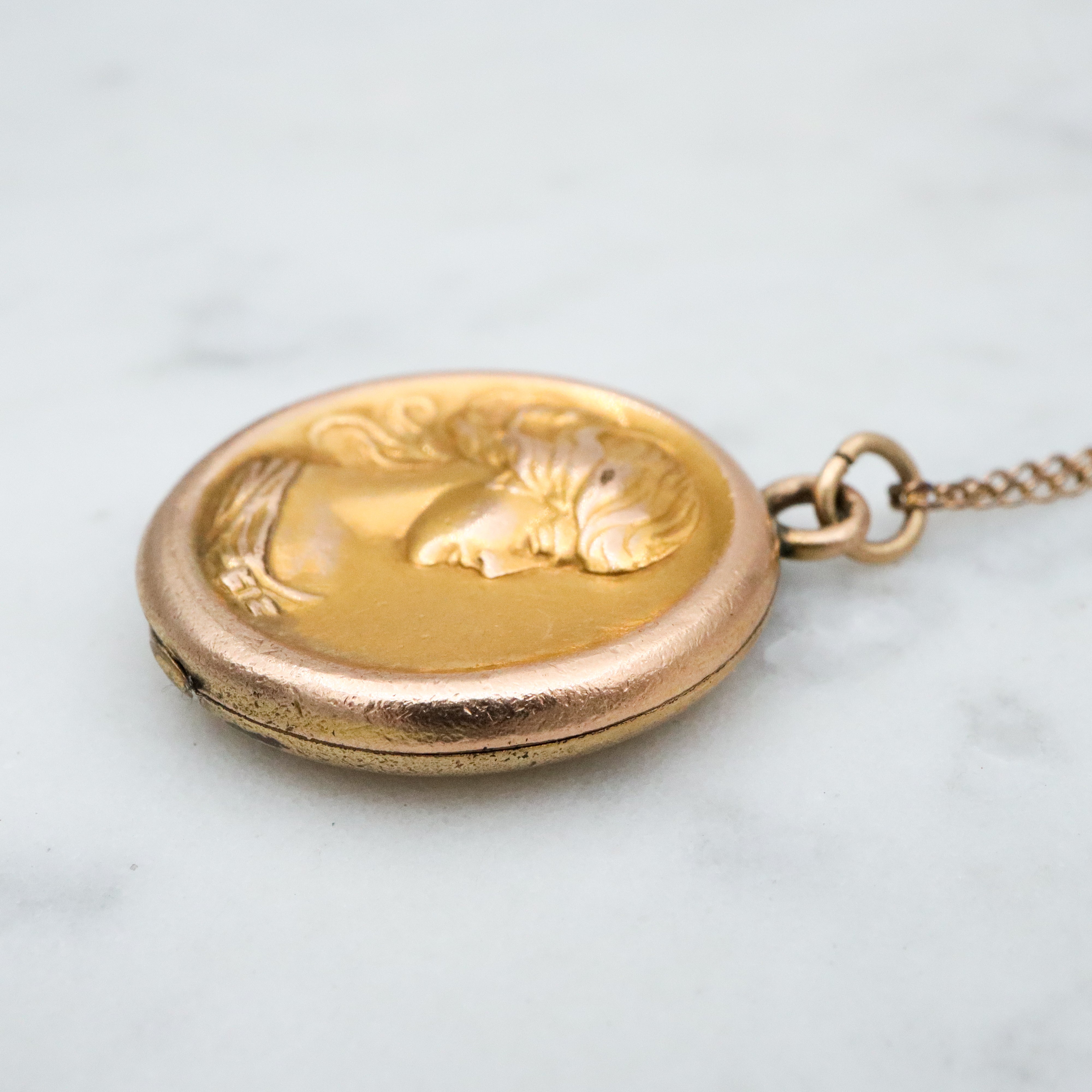 Antique Art Nouveau rolled gold locket w/woman by C.Q. & R.