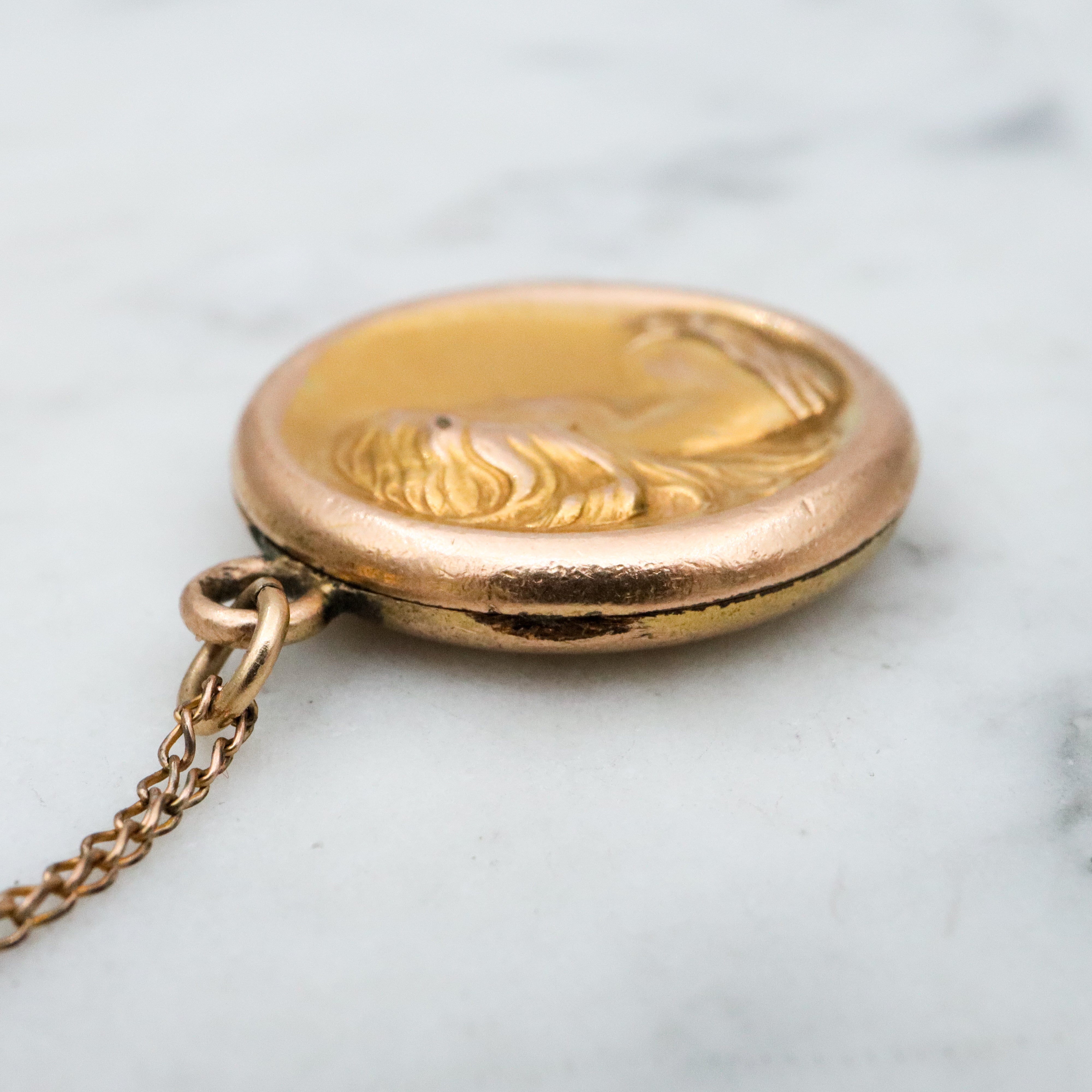 Antique Art Nouveau rolled gold locket w/woman by C.Q. & R.