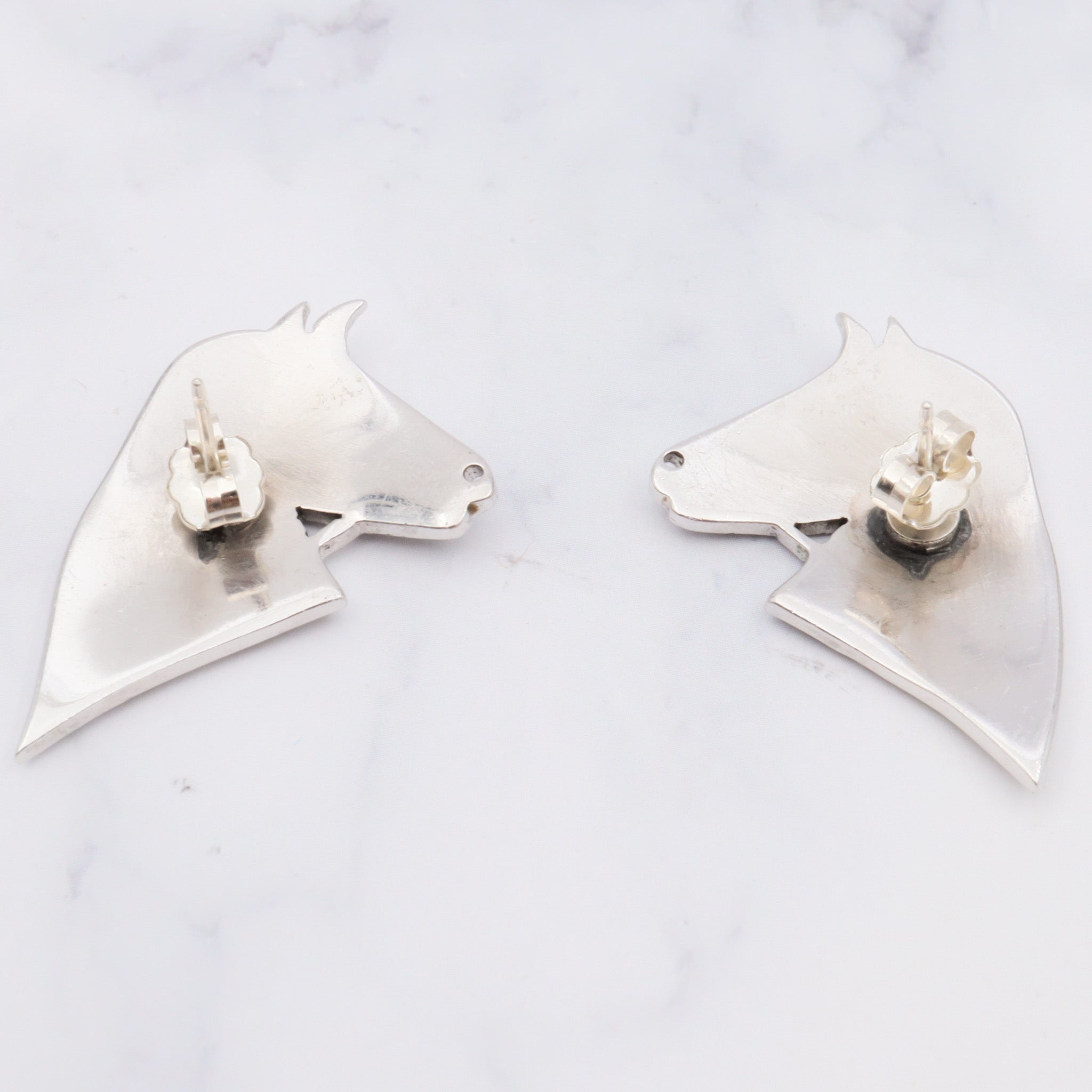 Antique art deco sterling marcasite with faux ruby eyes horse head earrings