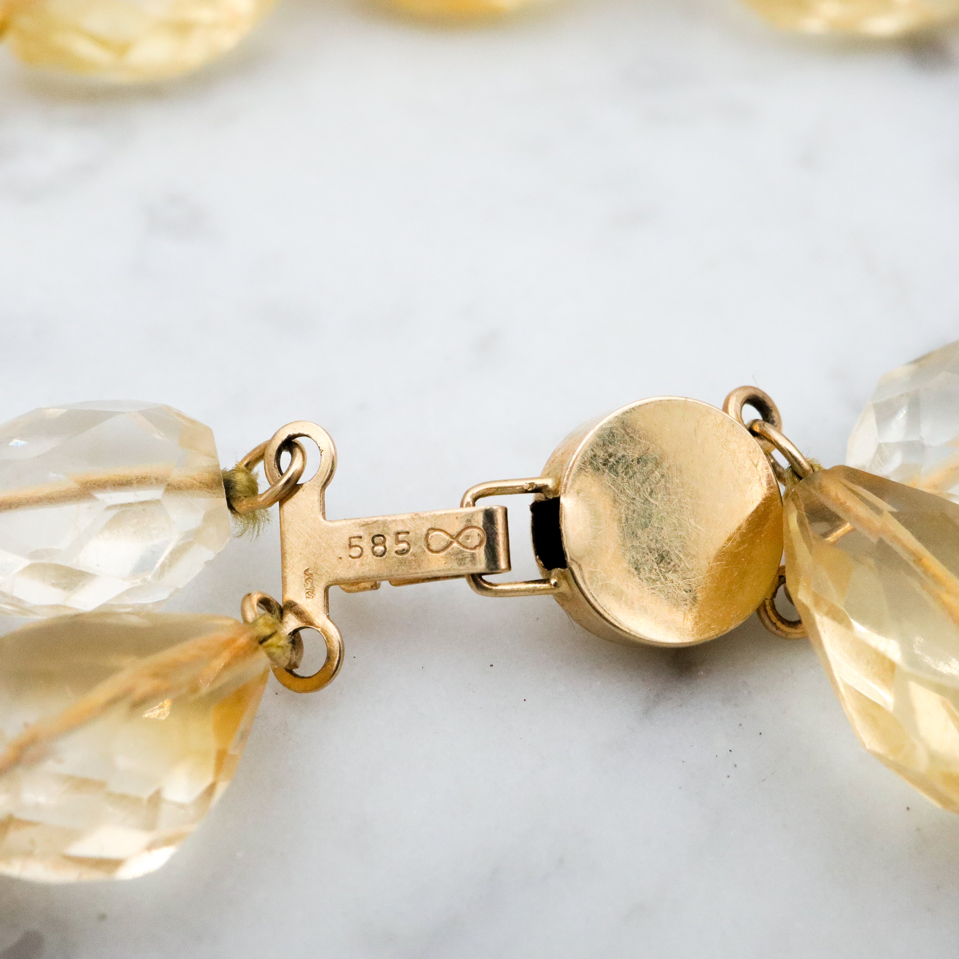 Retro double strand hand cut natural citrine beaded necklace with 14k clasp