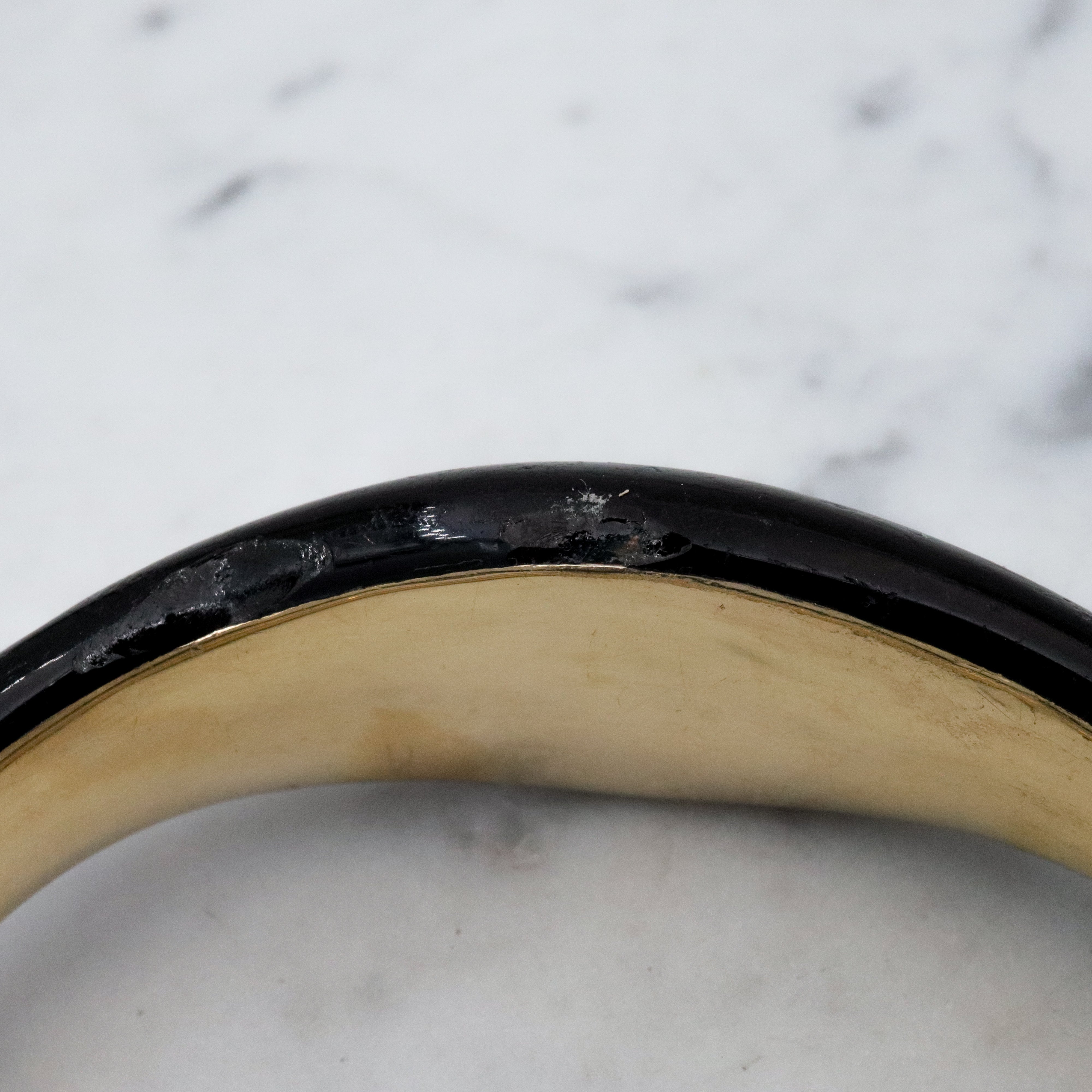 Antique Victorian 14k gold black enamel mourning bangle with rose cut diamonds