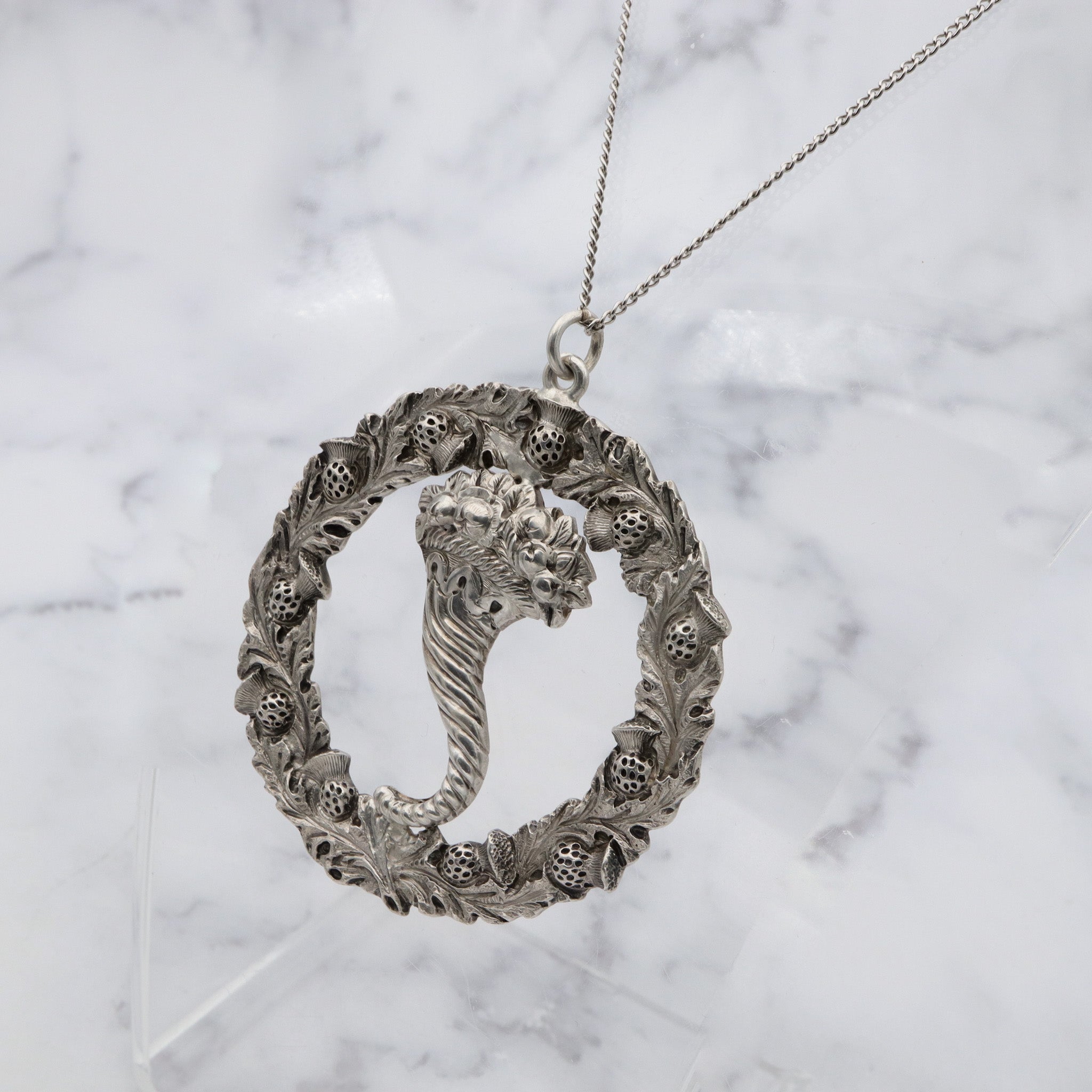 1895 Glasgow, Scotland large sterling thistle & Cornucopia pendant