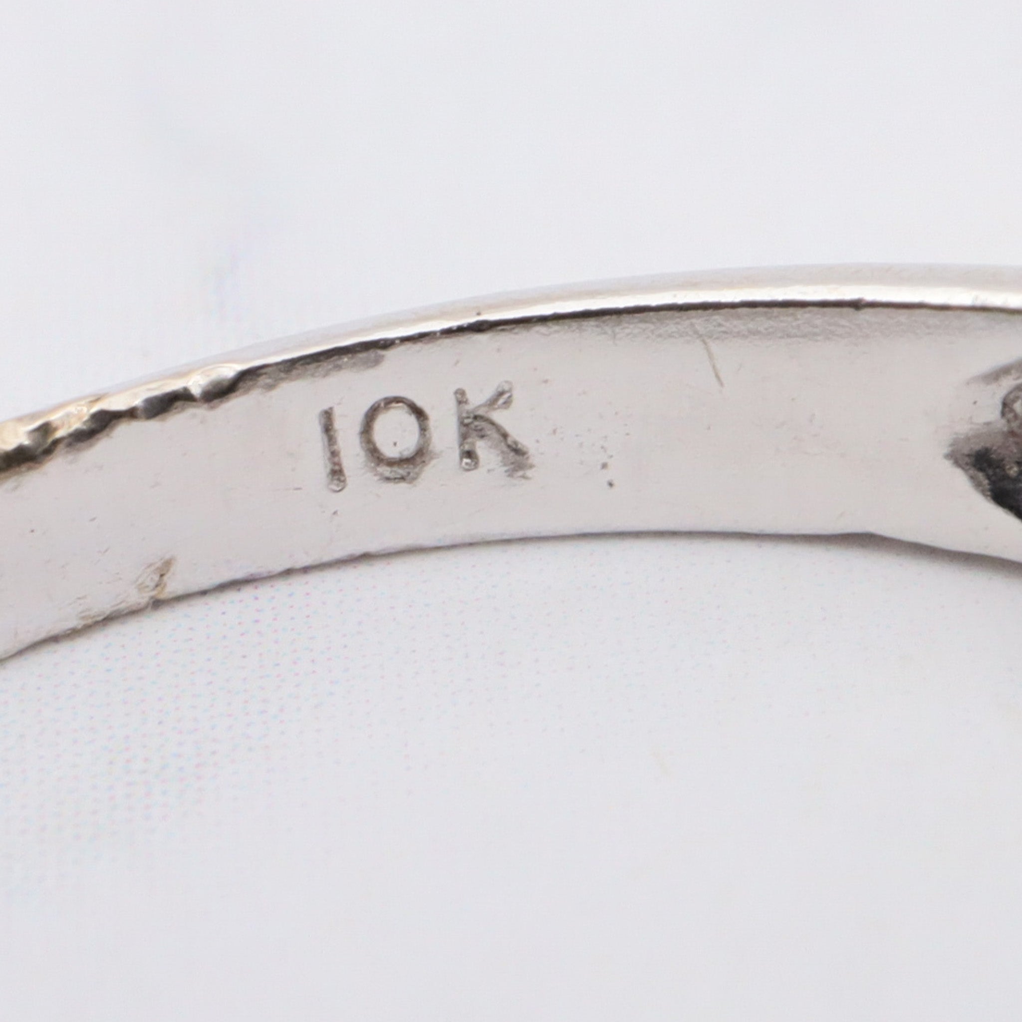 Vintage 10k white gold simulated ruby and cubic zirconia ring, size 6.5