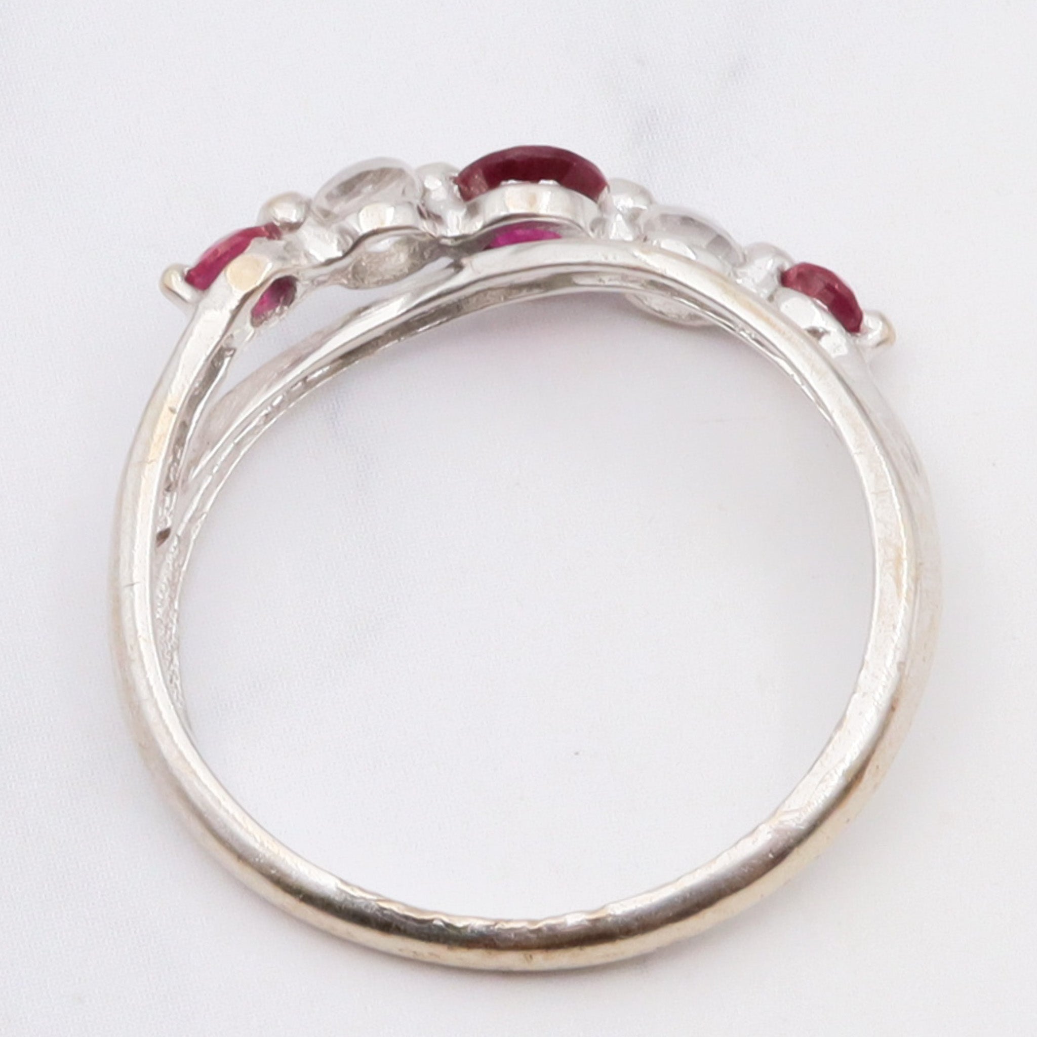 Vintage 10k white gold simulated ruby and cubic zirconia ring, size 6.5