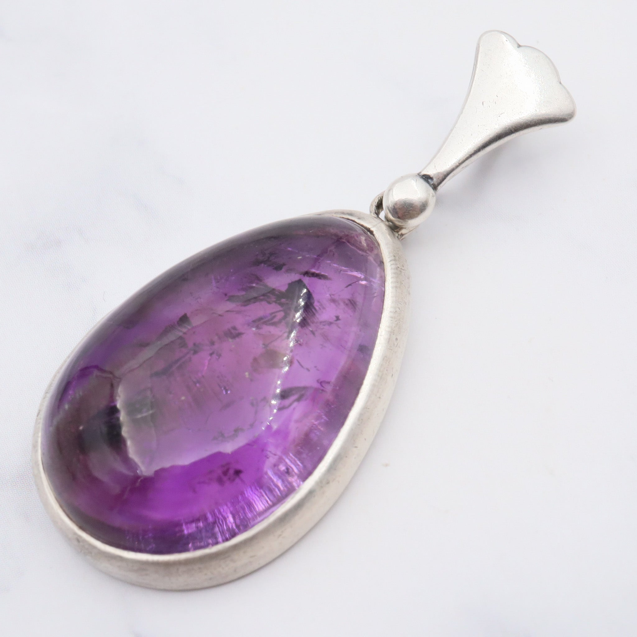 Antique sterling silver and amethyst tear drop pendant