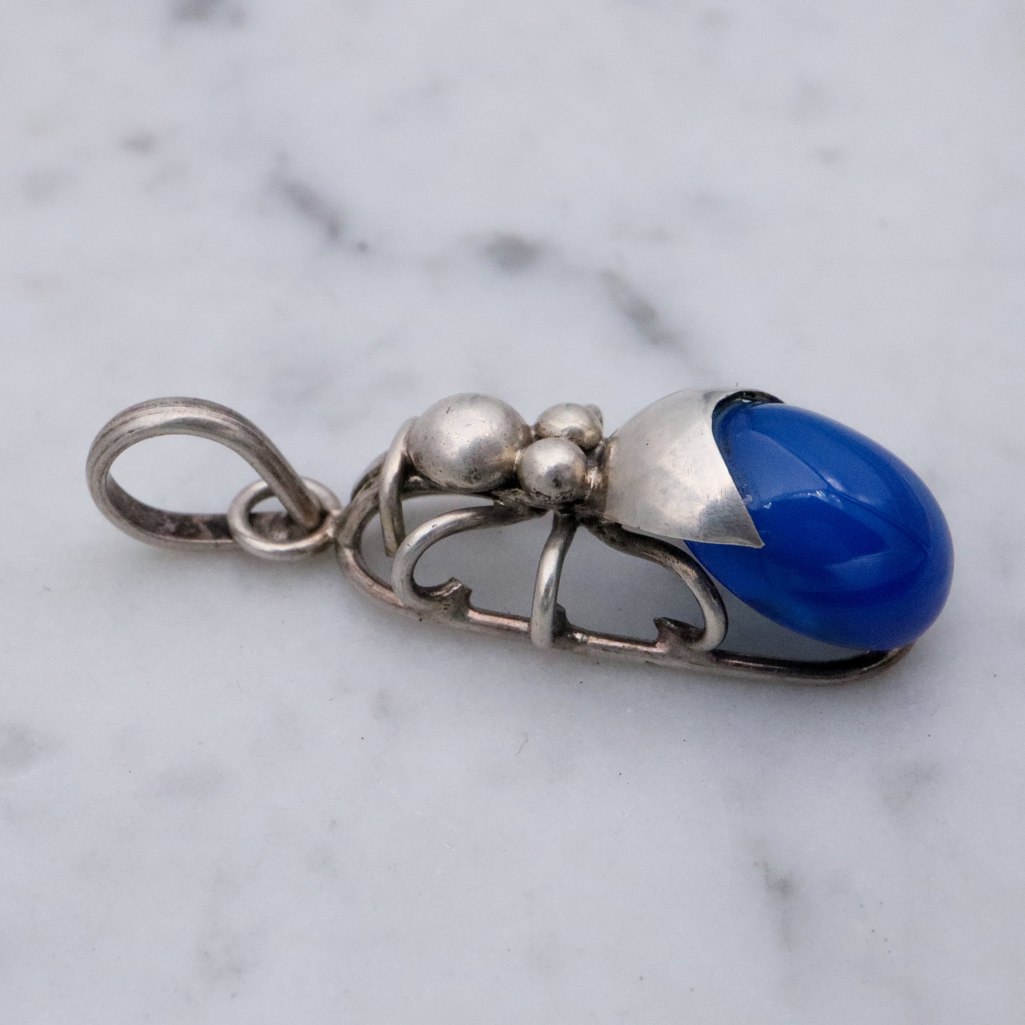 Vintage sterling blue chalcedony beetle bug pendant