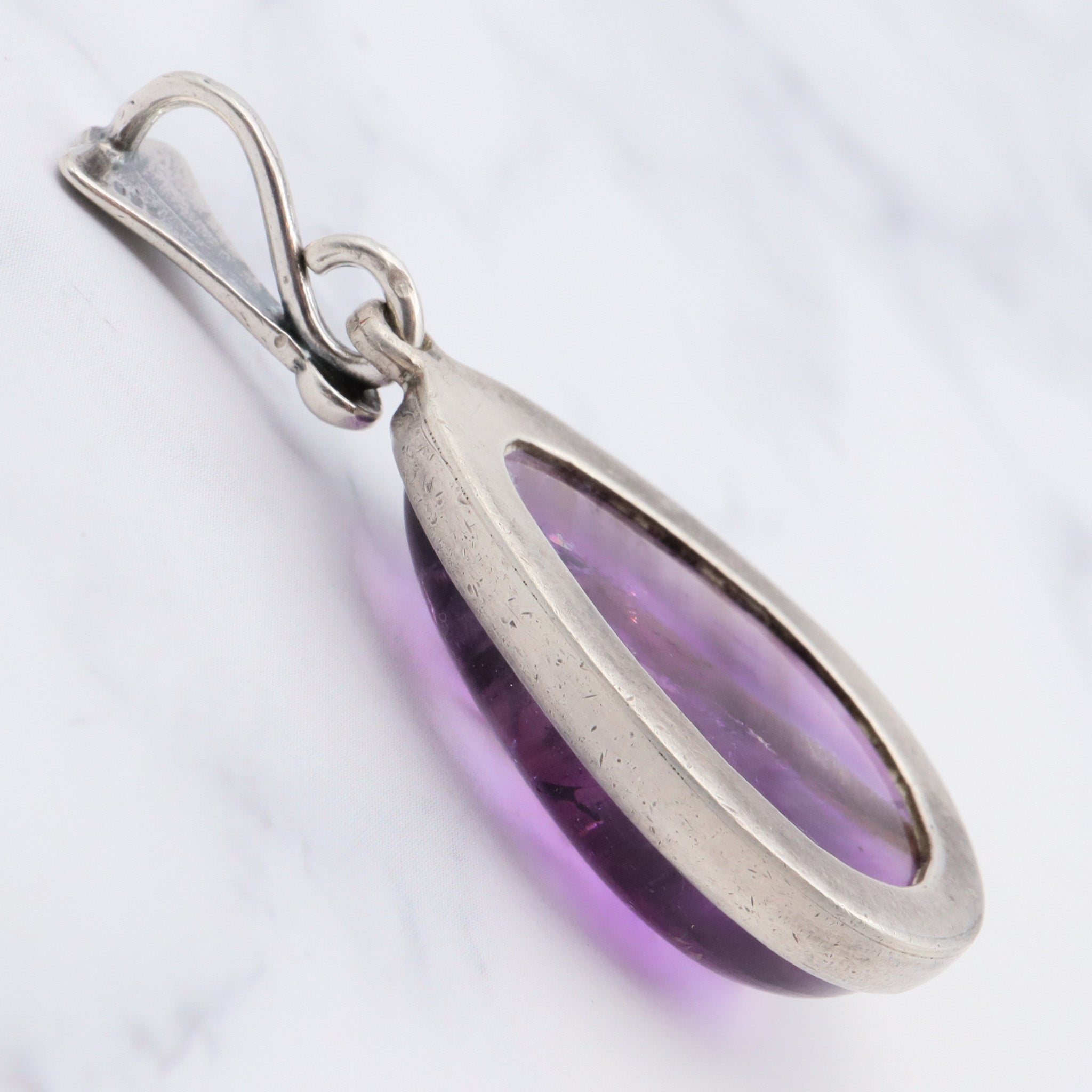 Antique sterling silver and amethyst tear drop pendant